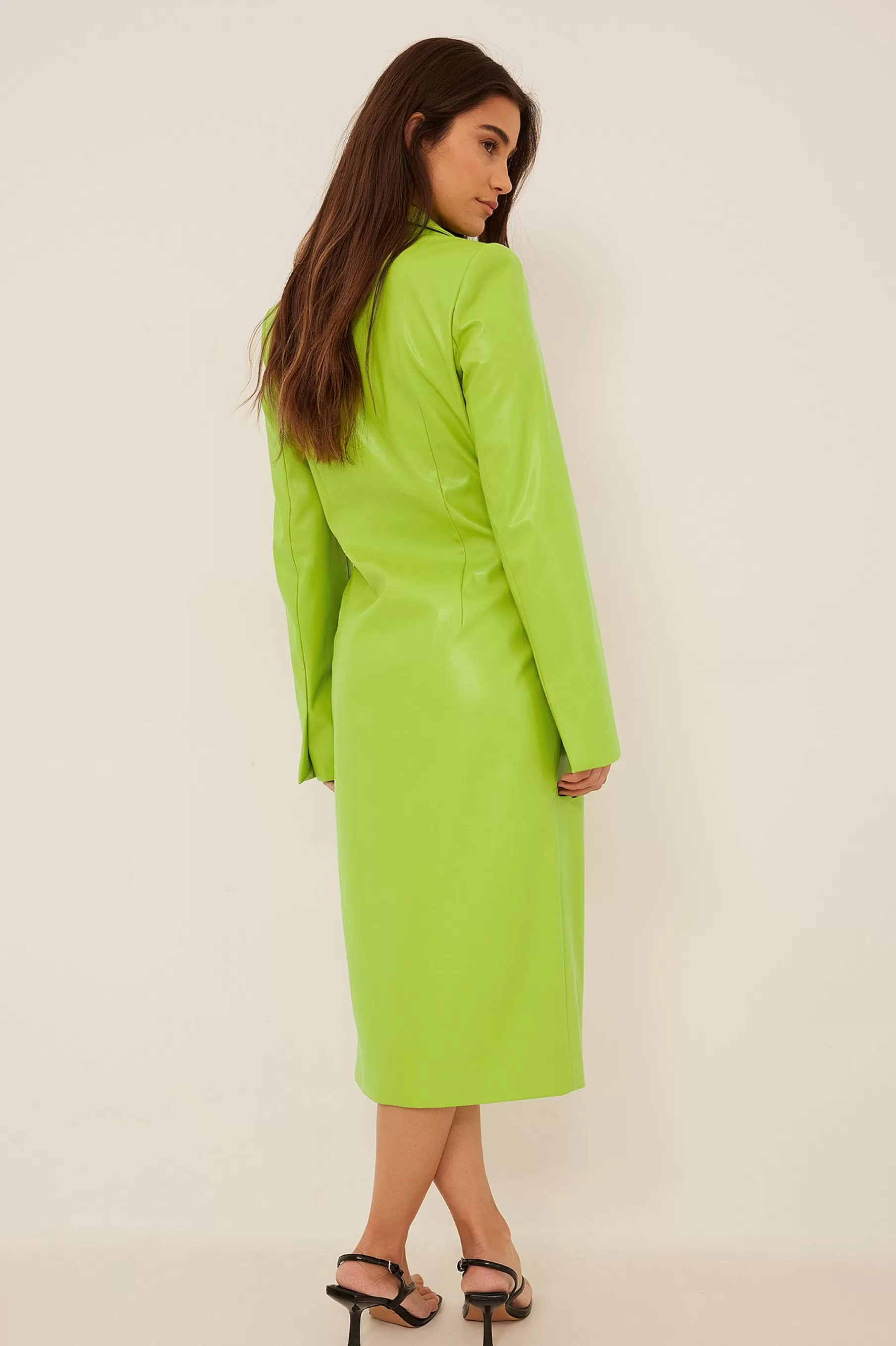 NA-KD Gathered Chest PU Midi Dress Green