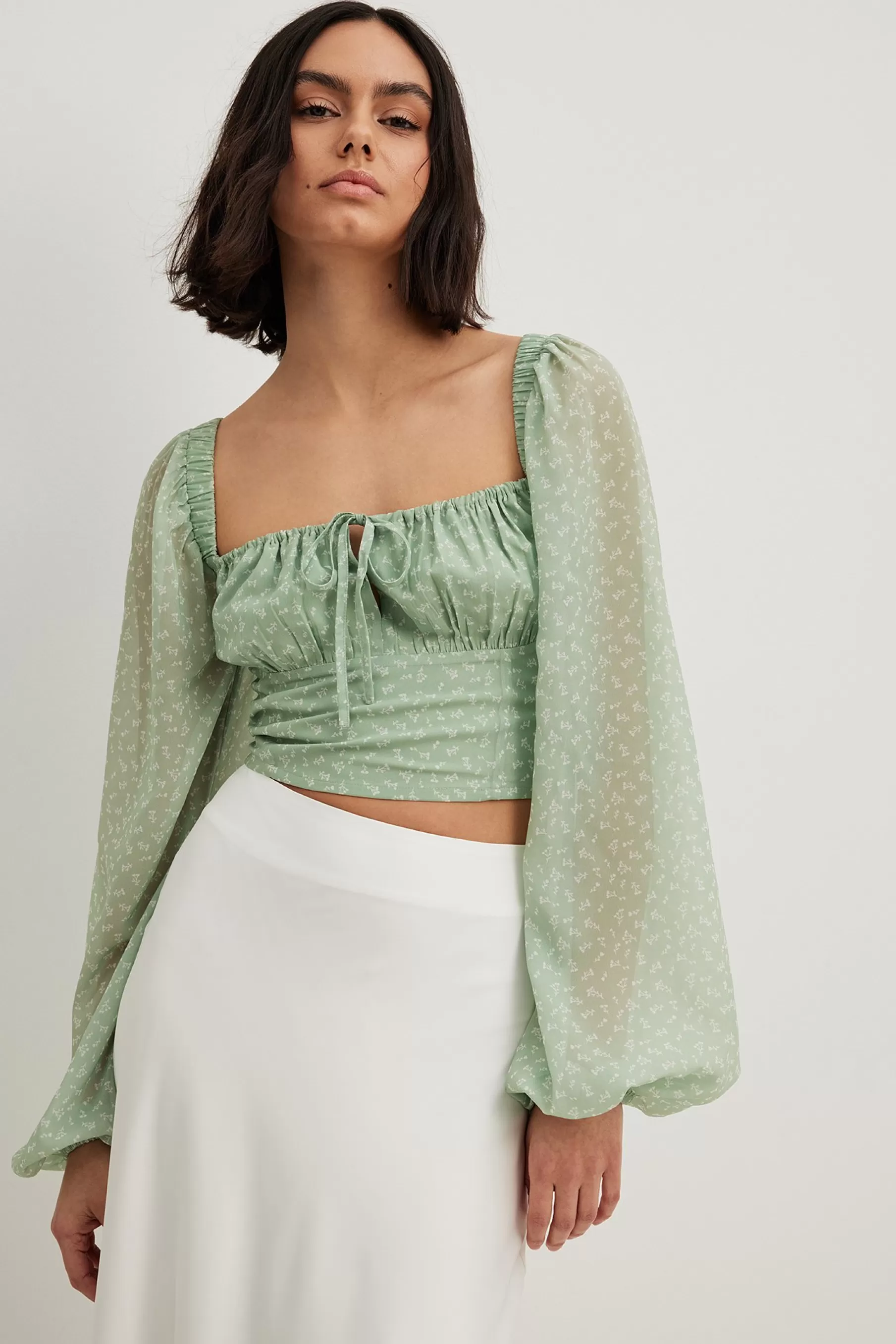 NA-KD Gathered Cup Chiffon Blouse Green