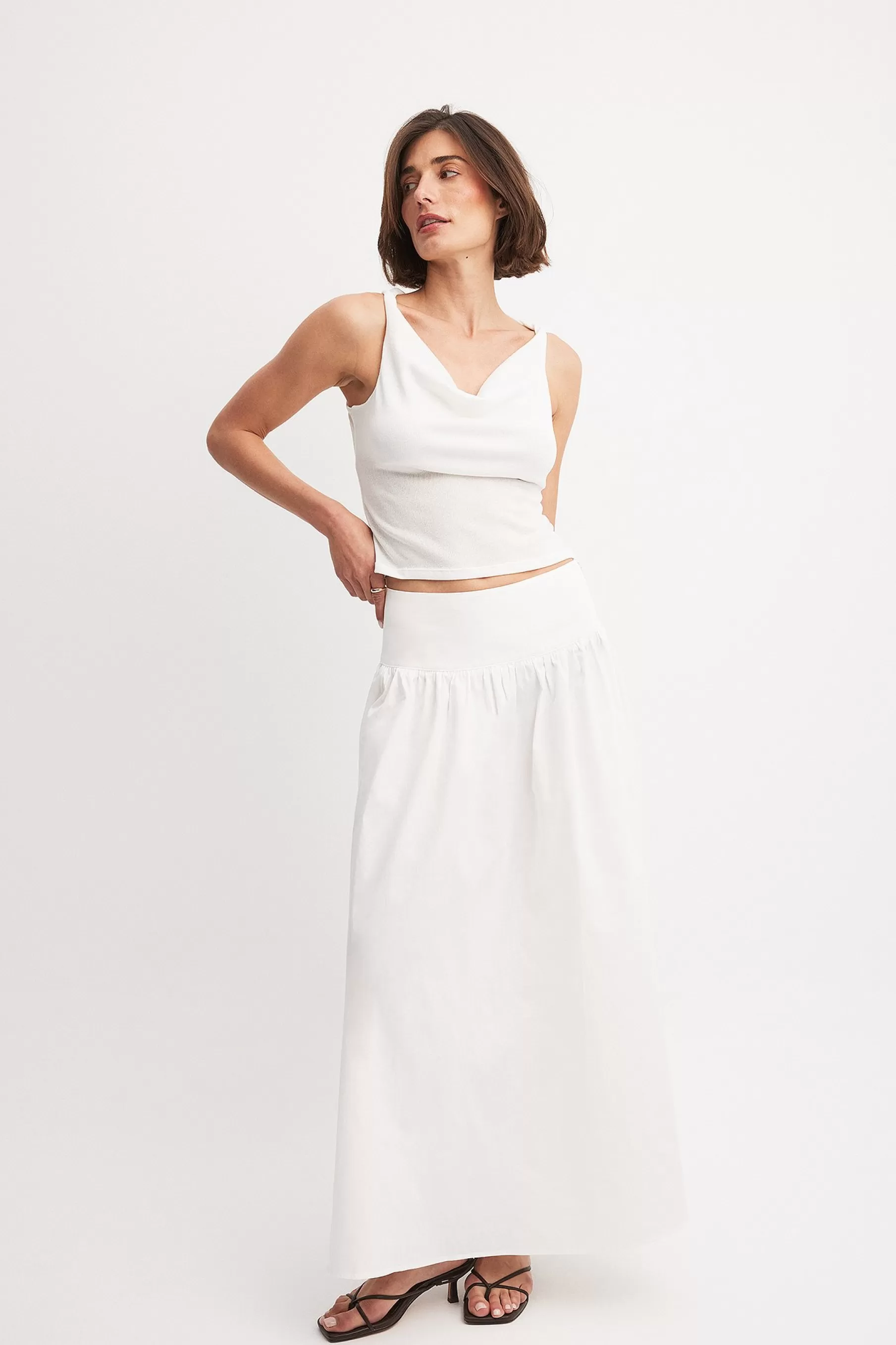 NA-KD Gathered Maxi Cotton Skirt White