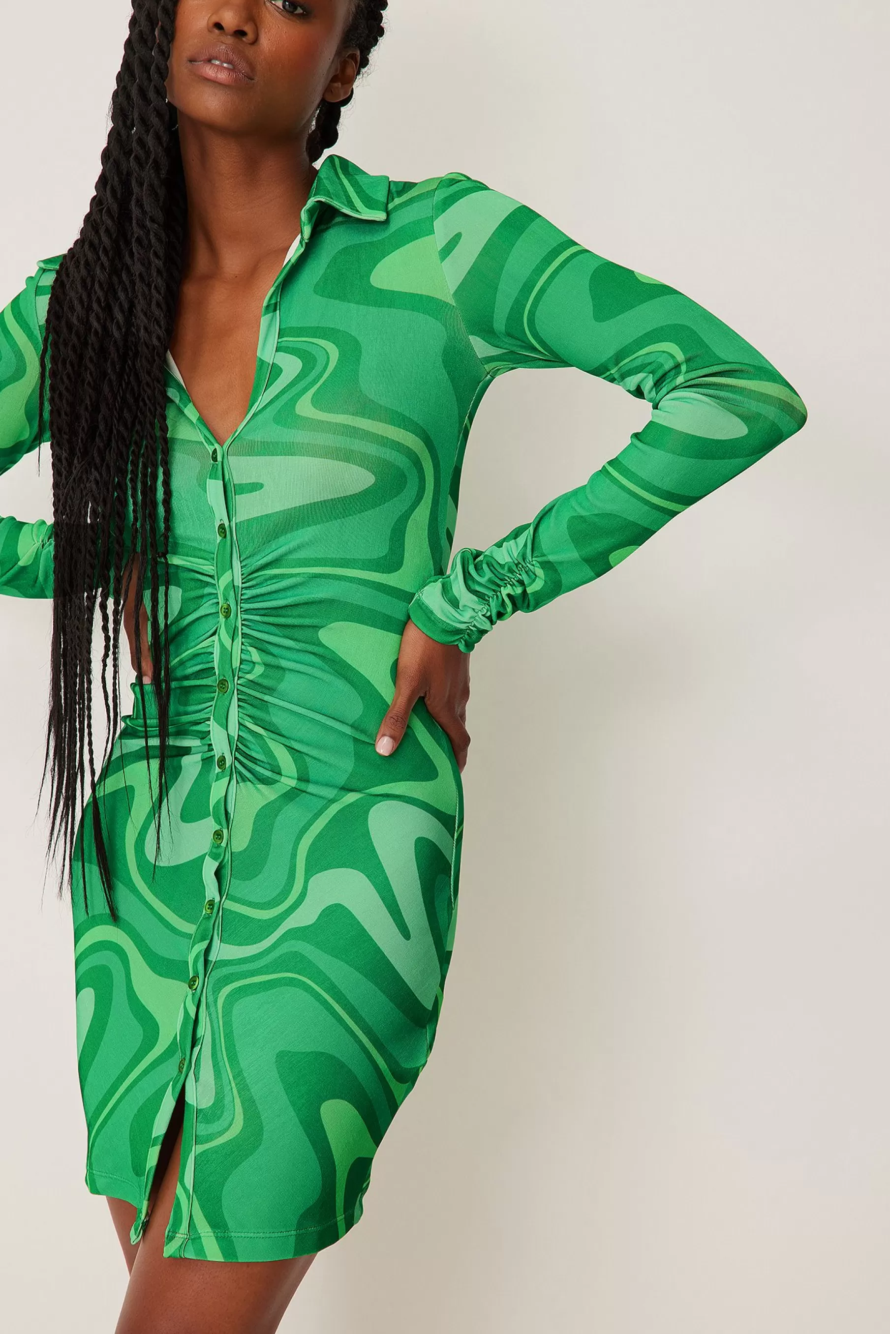 NA-KD Gathered Mini Dress Green