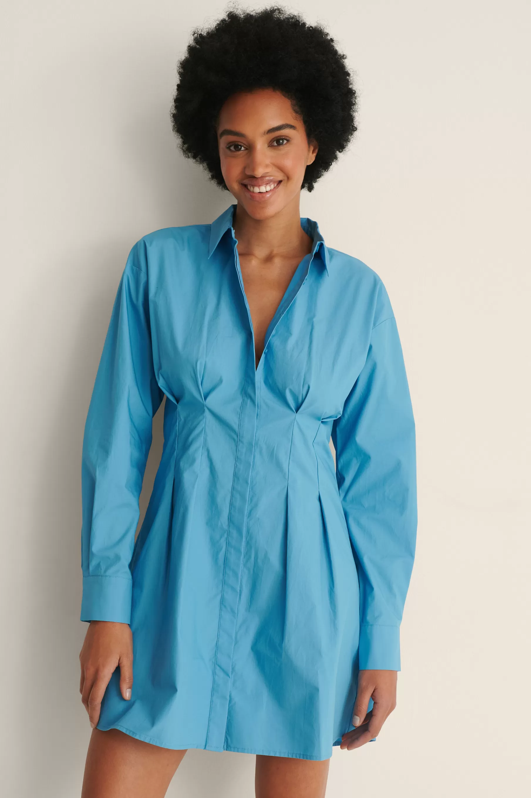 NA-KD Gathered Shirt Mini Dress Blue