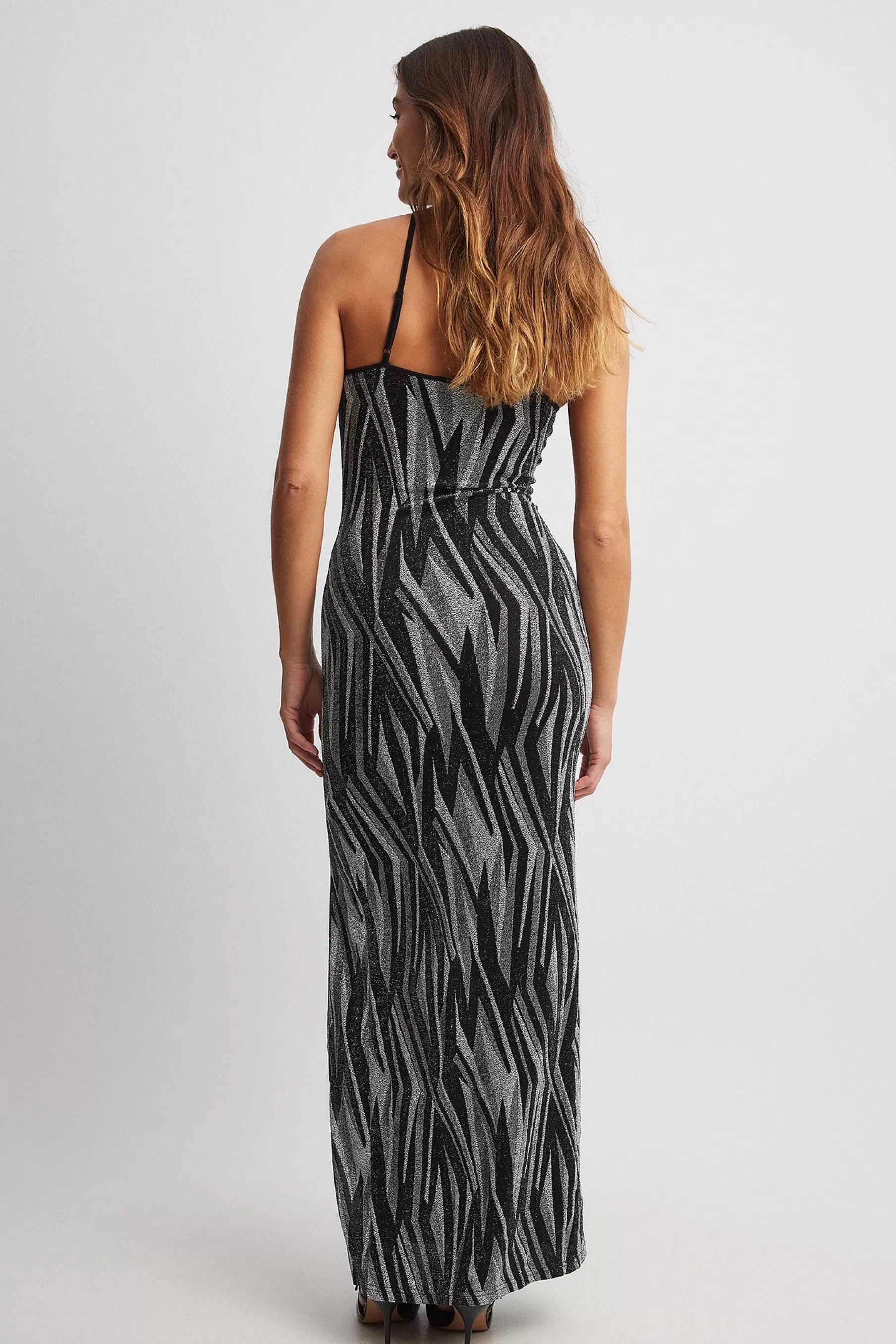 NA-KD Glitter Jacquard Maxi Dress Silver