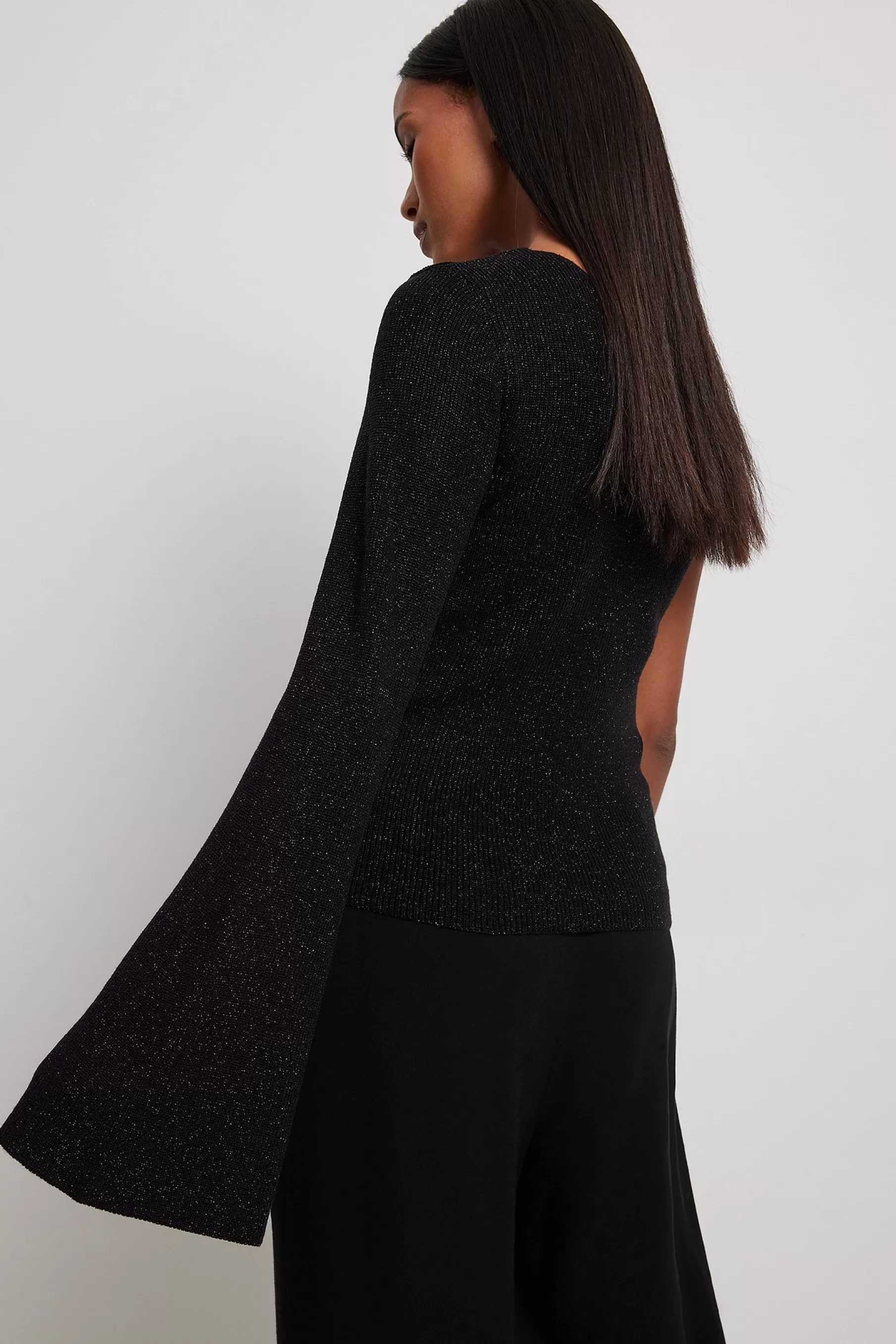 NA-KD Glitter Knitted One Shoulder Top Black