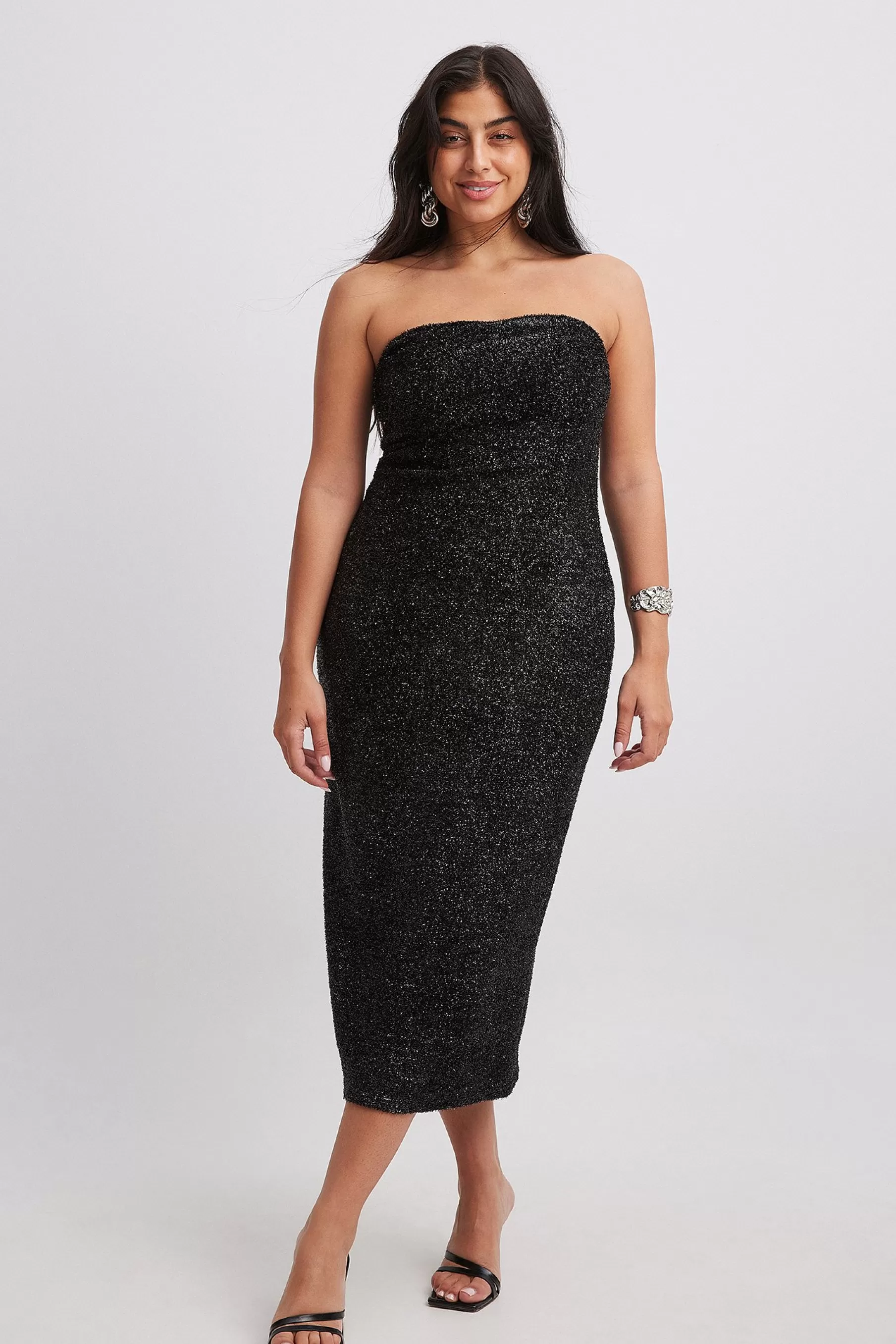 NA-KD Glitter Midi Dress Black