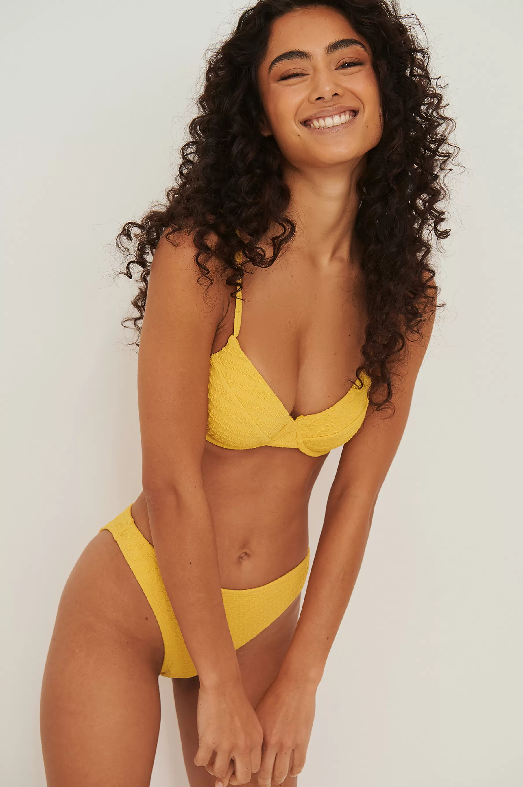 NA-KD Graphic Structured High Cut Bikini Panty Yellow