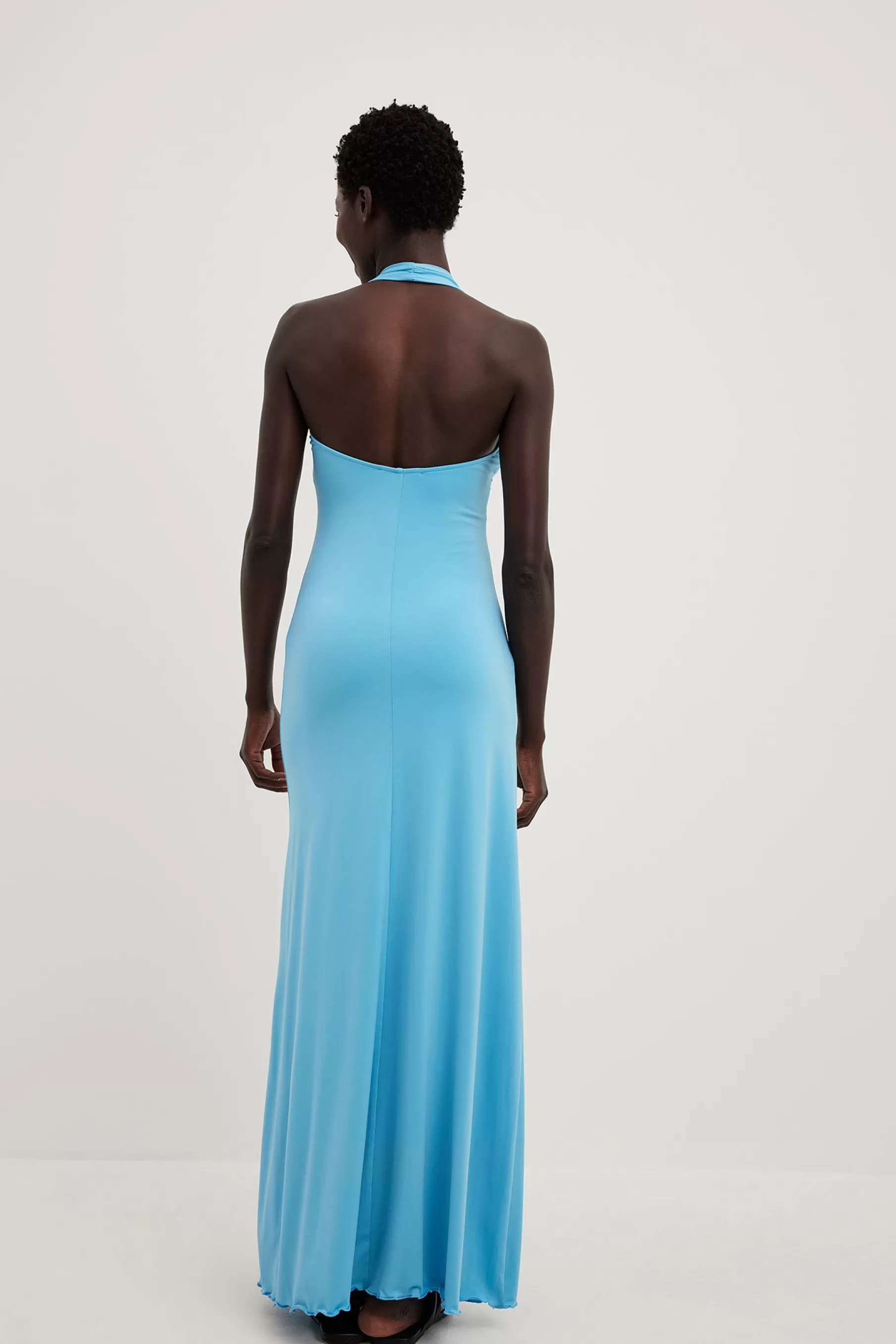 NA-KD Halterneck Detail Maxi Dress Blue