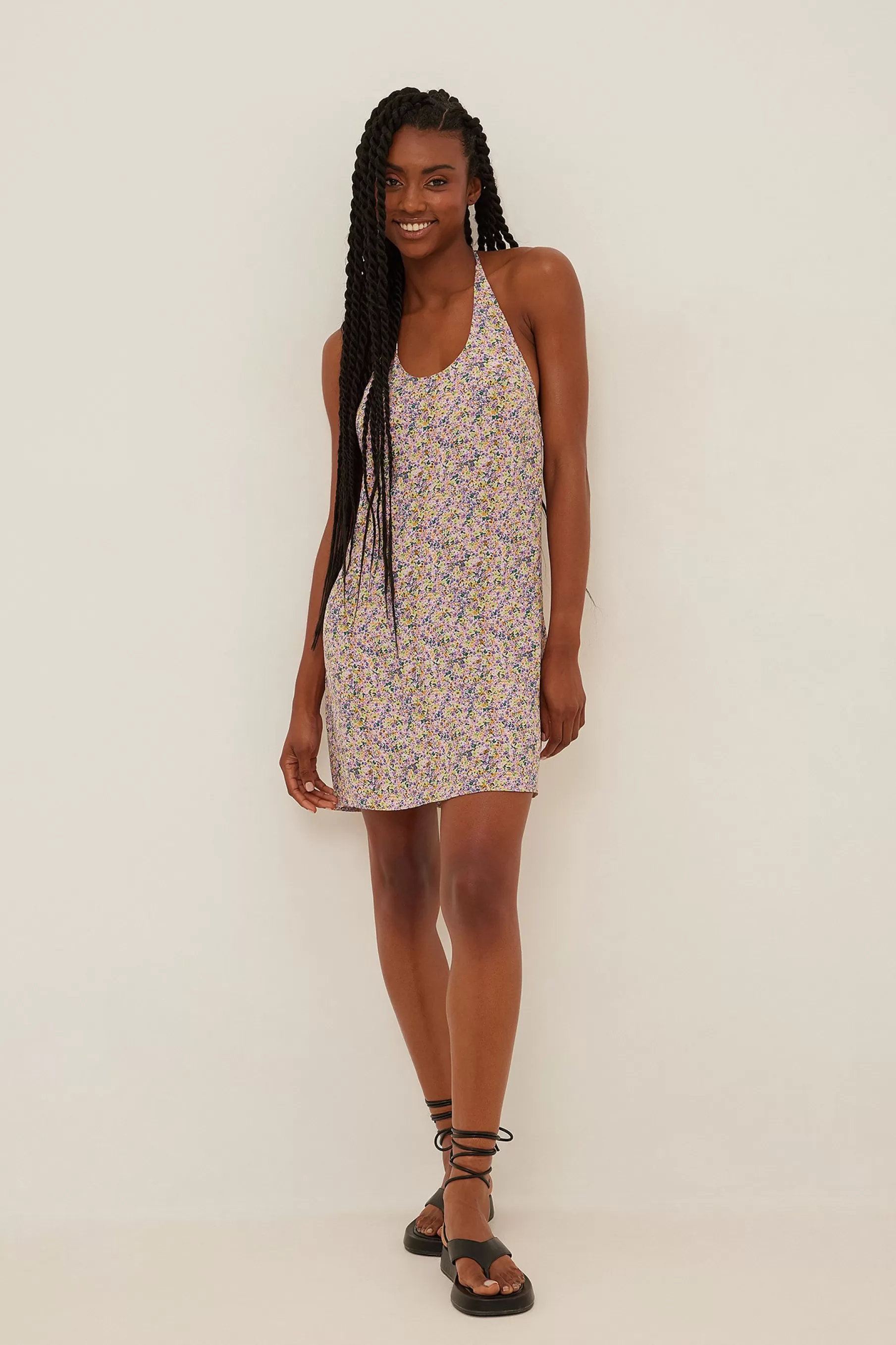 NA-KD Halterneck Mini Dress Flower