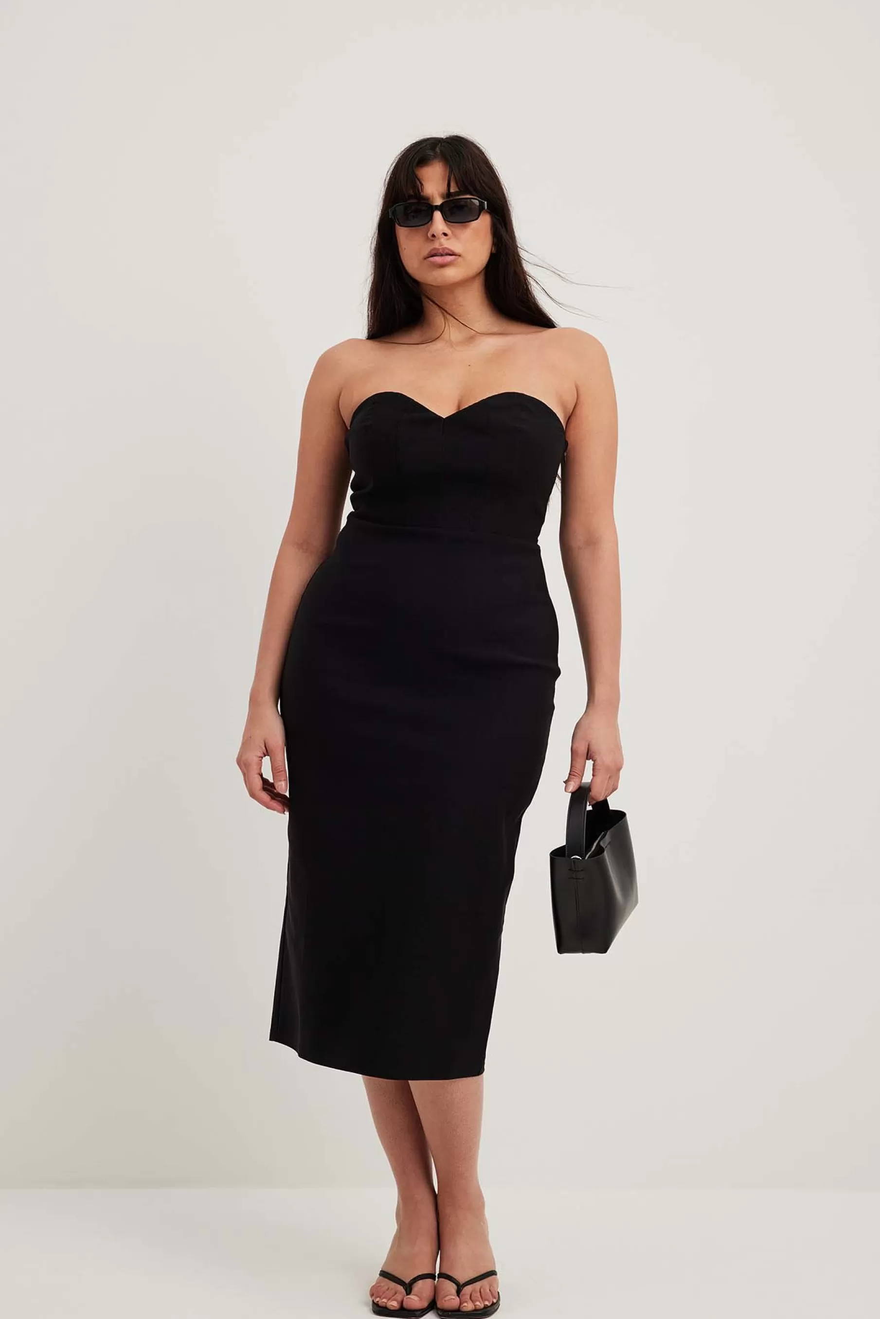 NA-KD Heart Shaped Bandeau Midi Dress Black