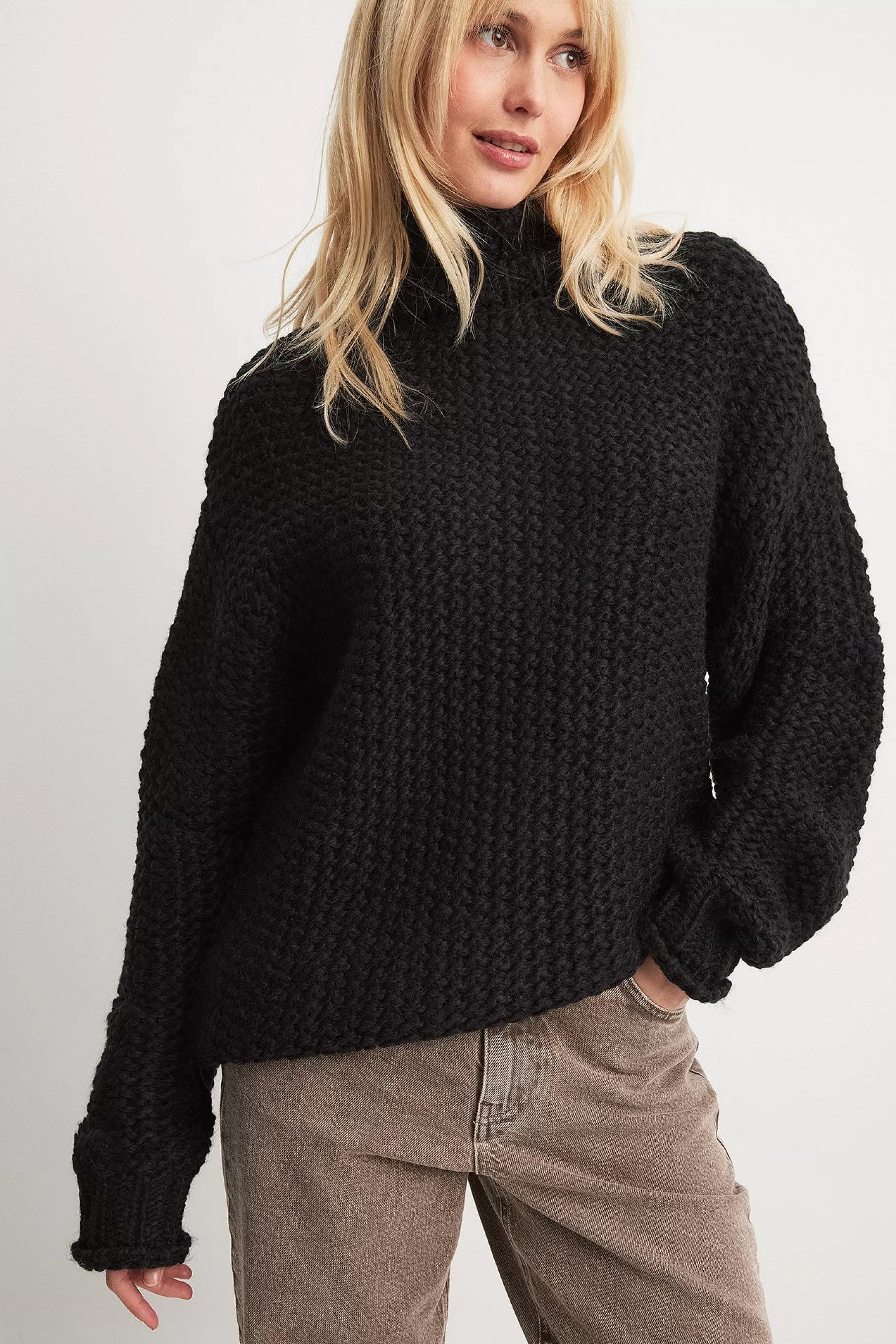 NA-KD Heavy Knitted Oversized Sweater Black