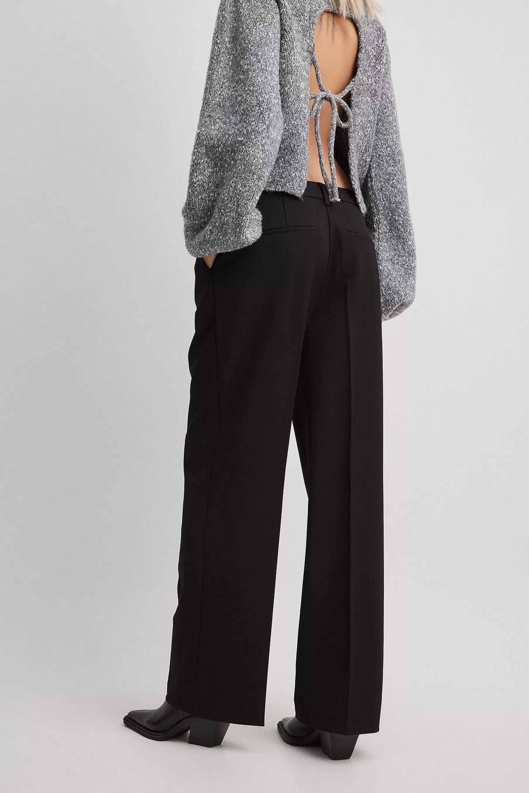 NA-KD Heavy Low Waist Suit Pants Black