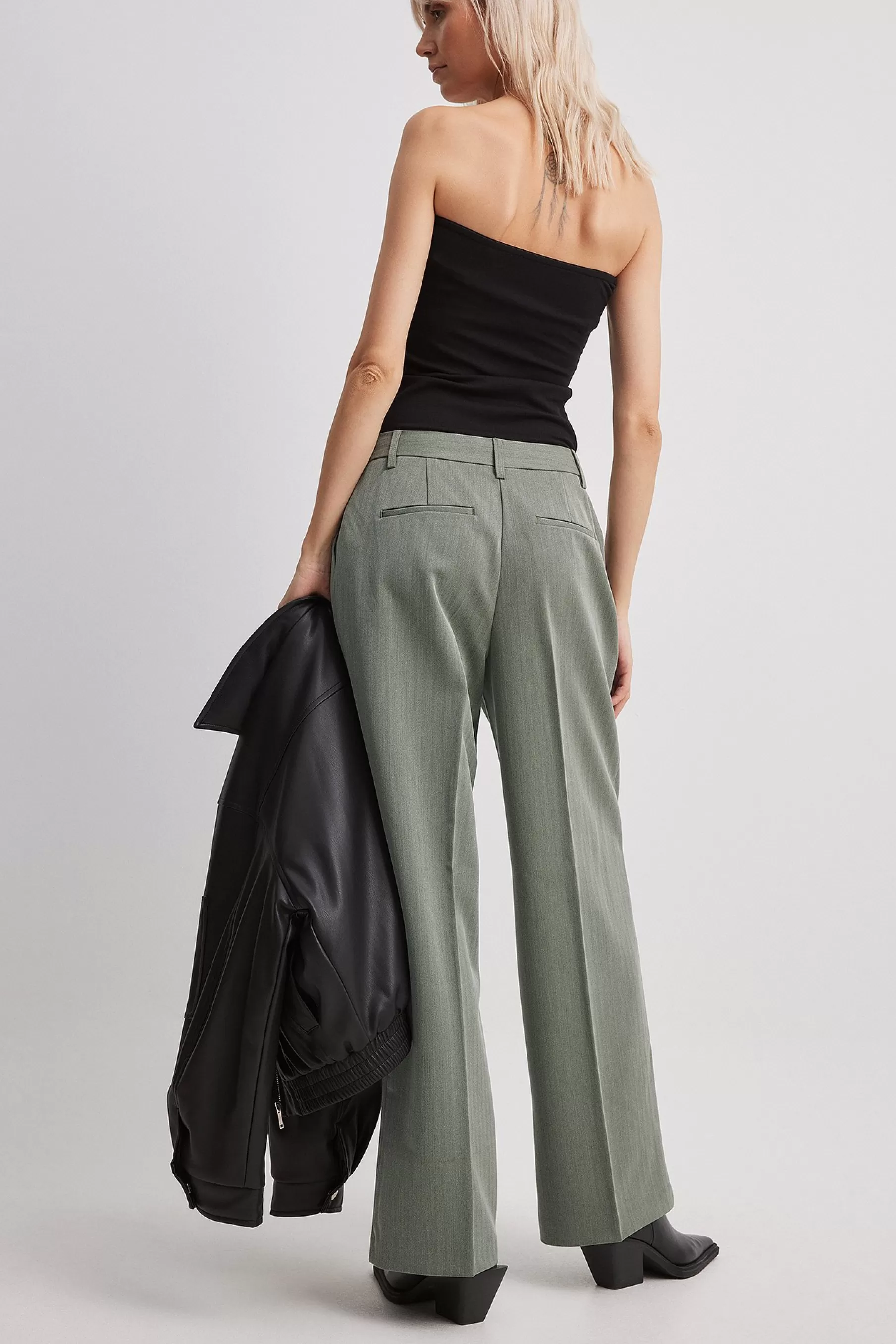 NA-KD Heavy Low Waist Suit Pants Green