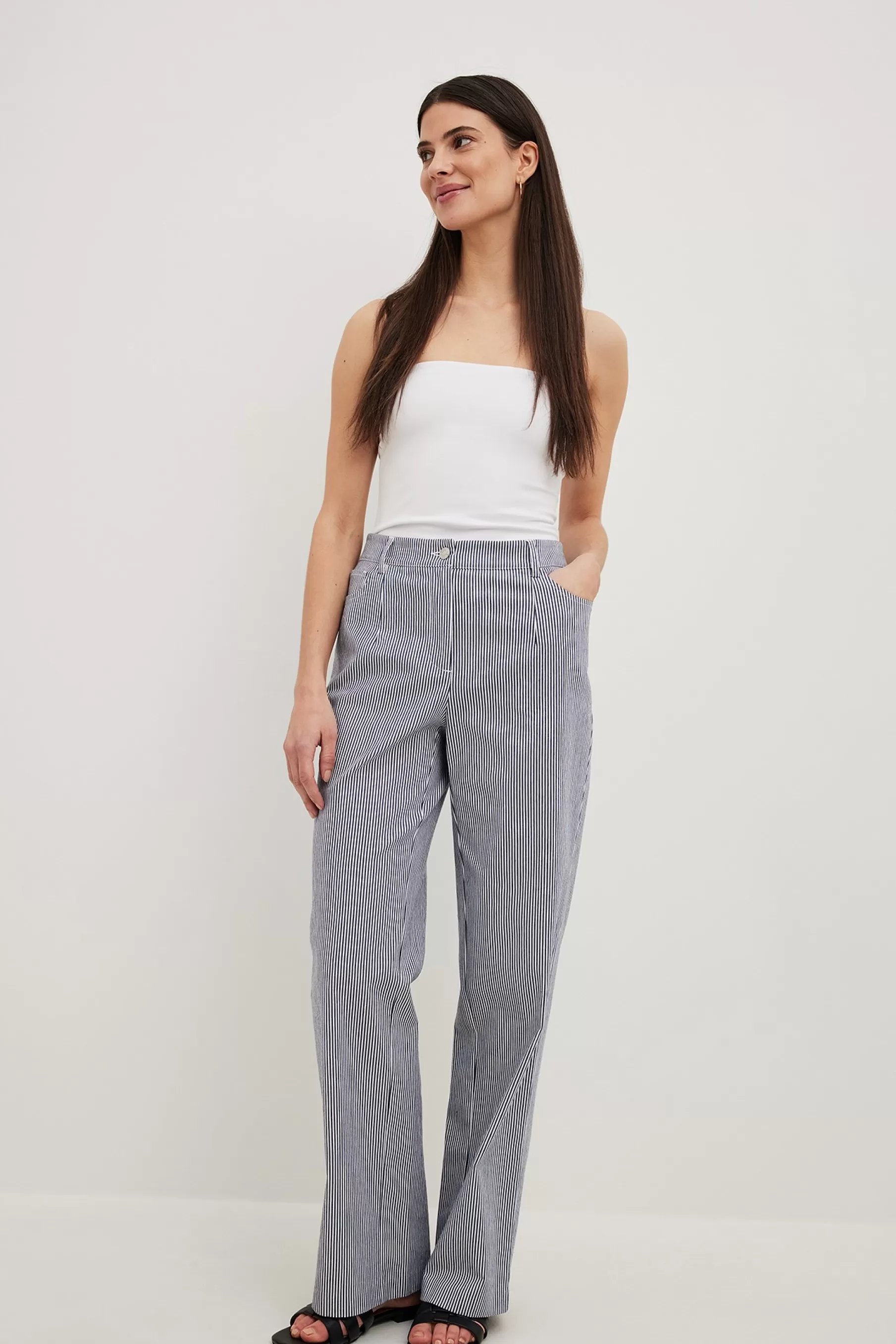 NA-KD Heavy Mid Waist Stirped Pants Stripe