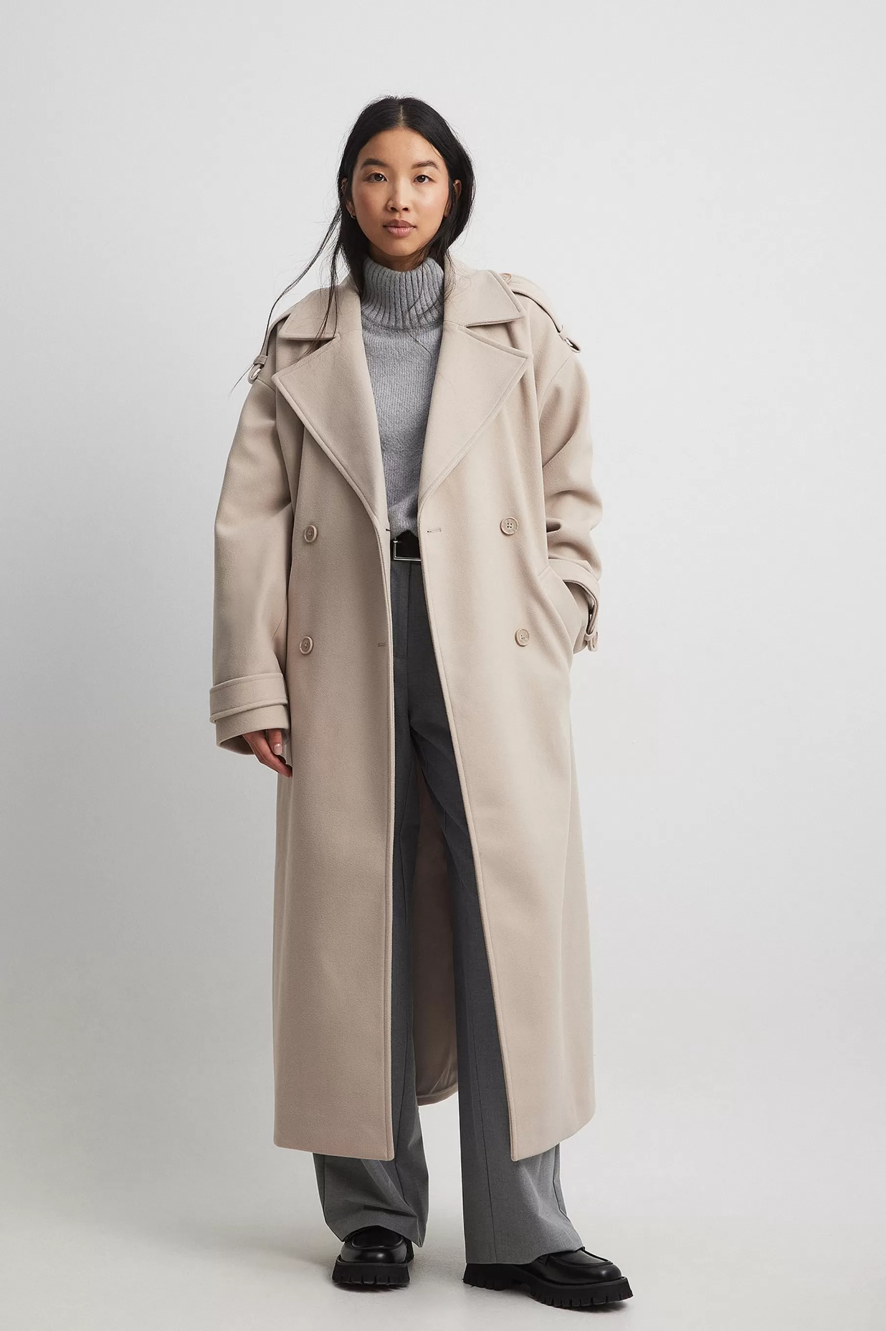 NA-KD Heavy Oversized Trenchcoat Beige