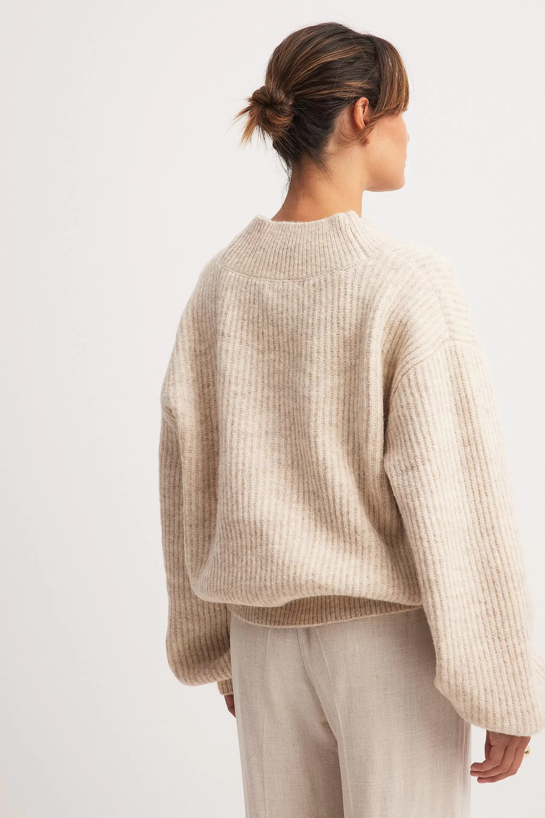 NA-KD Heavy Rib Knitted Cardigan Beige