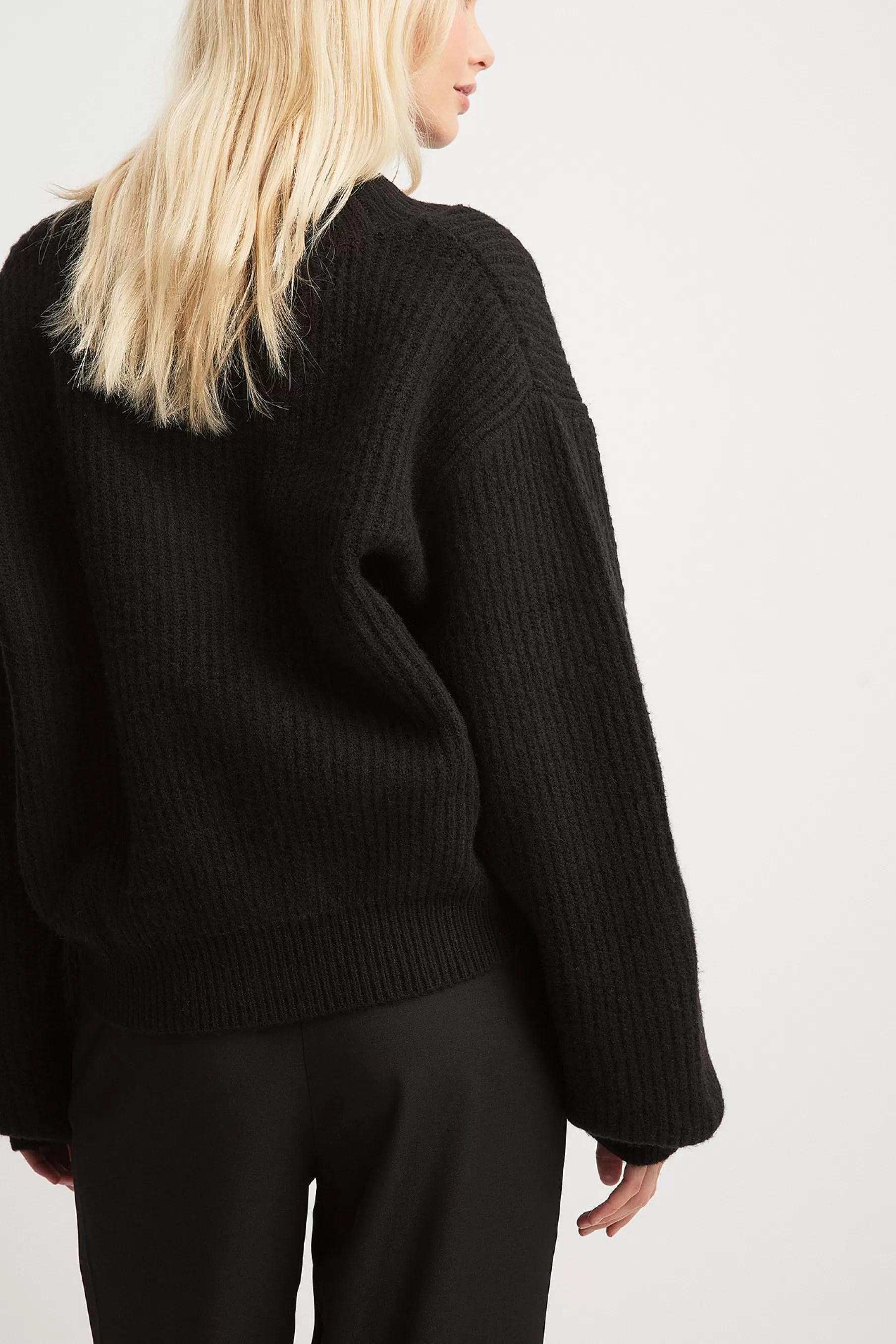 NA-KD Heavy Rib Knitted Cardigan Black