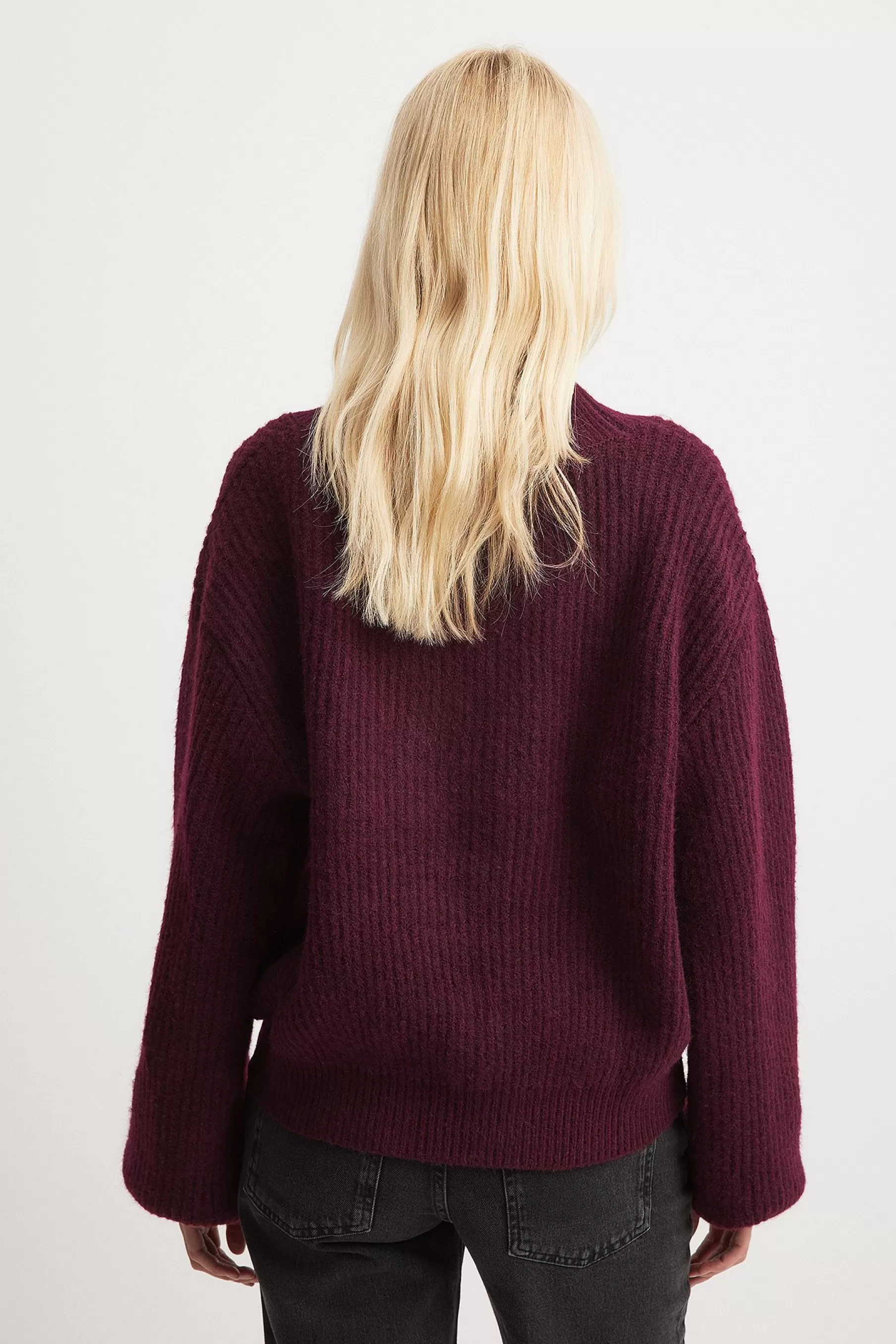 NA-KD Heavy Rib Knitted Cardigan Burgundy