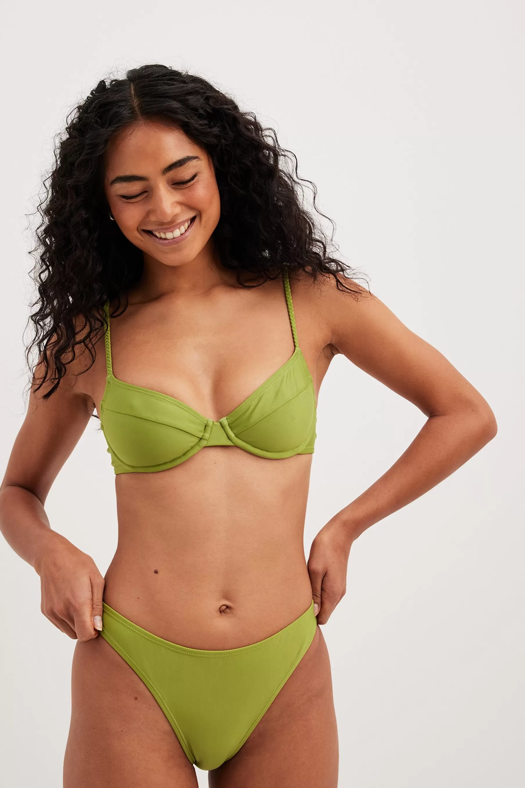 NA-KD High Leg Rise Bikini Panty Green