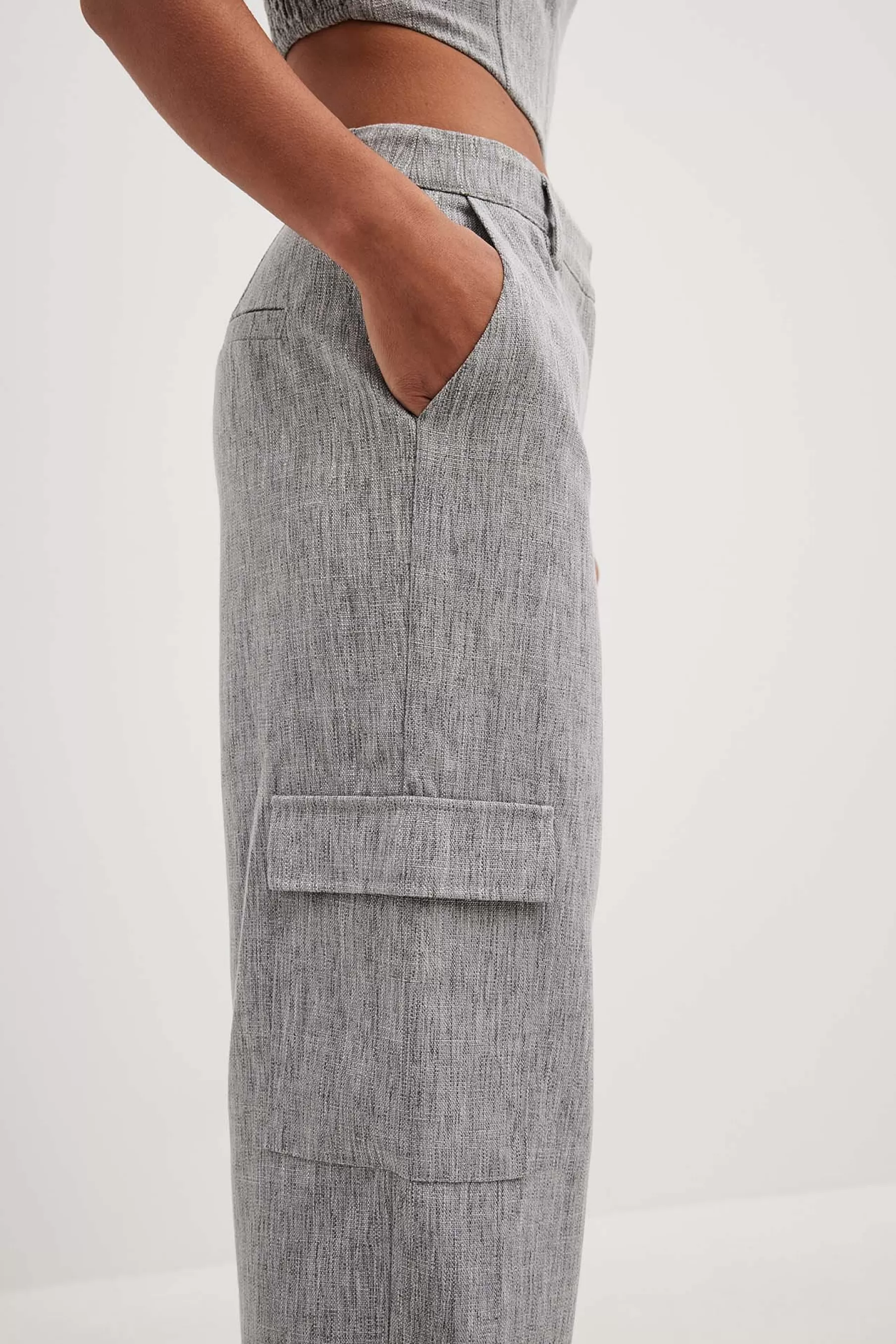 NA-KD High Mid Rise Melange Cargo Pants Grey