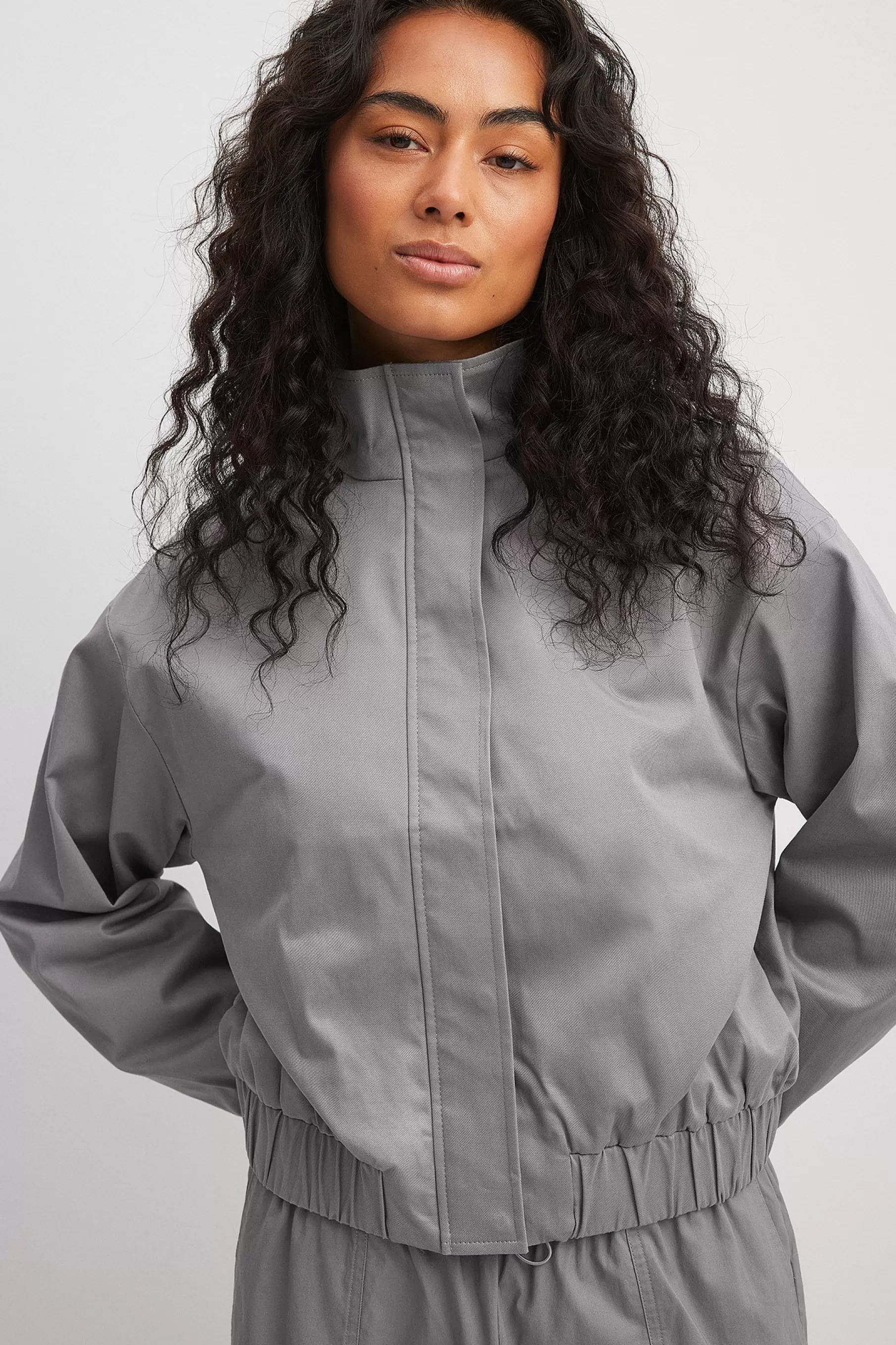 NA-KD High Neck Bomber Jacket Grey