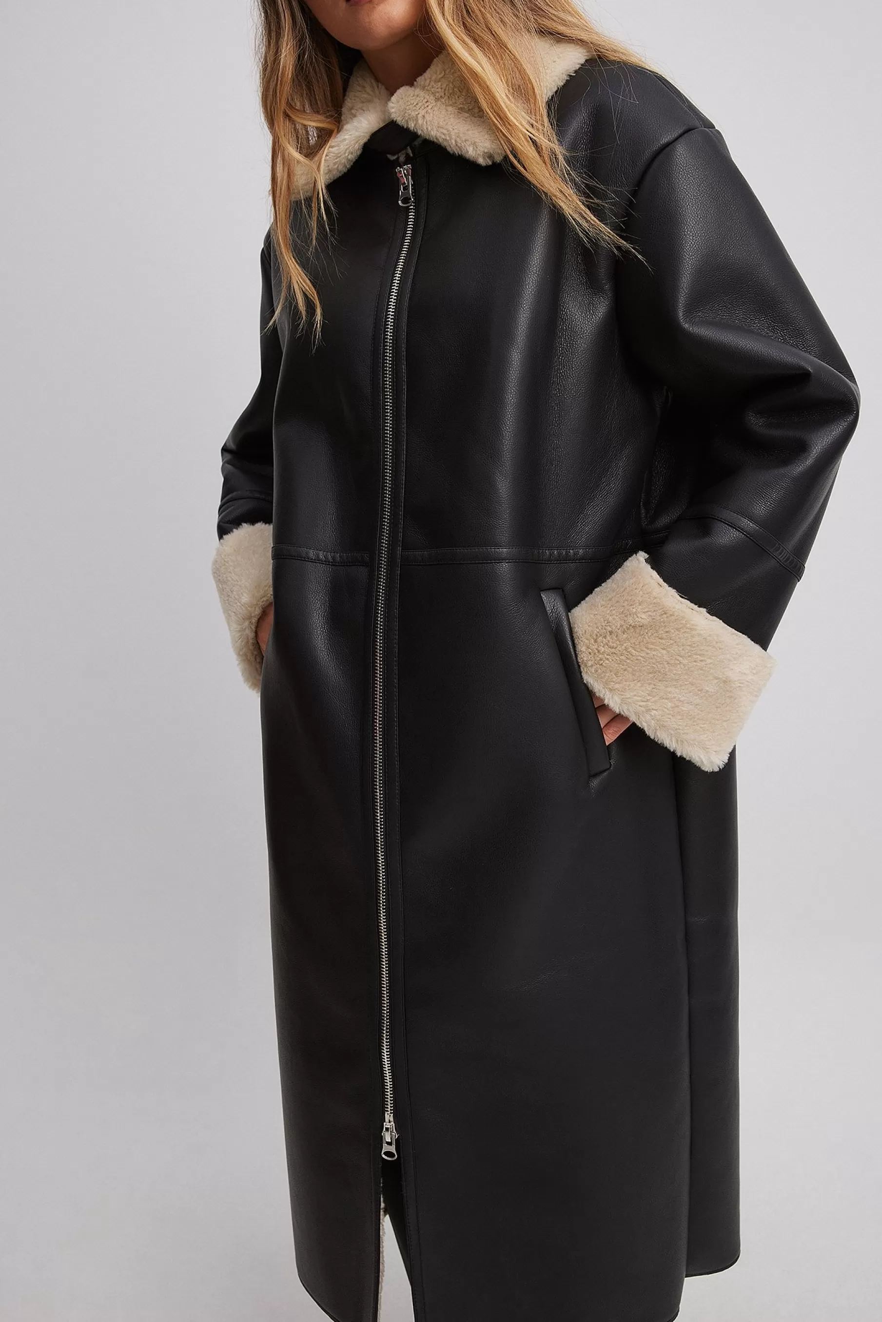 NA-KD High Neck Bonded Coat Black