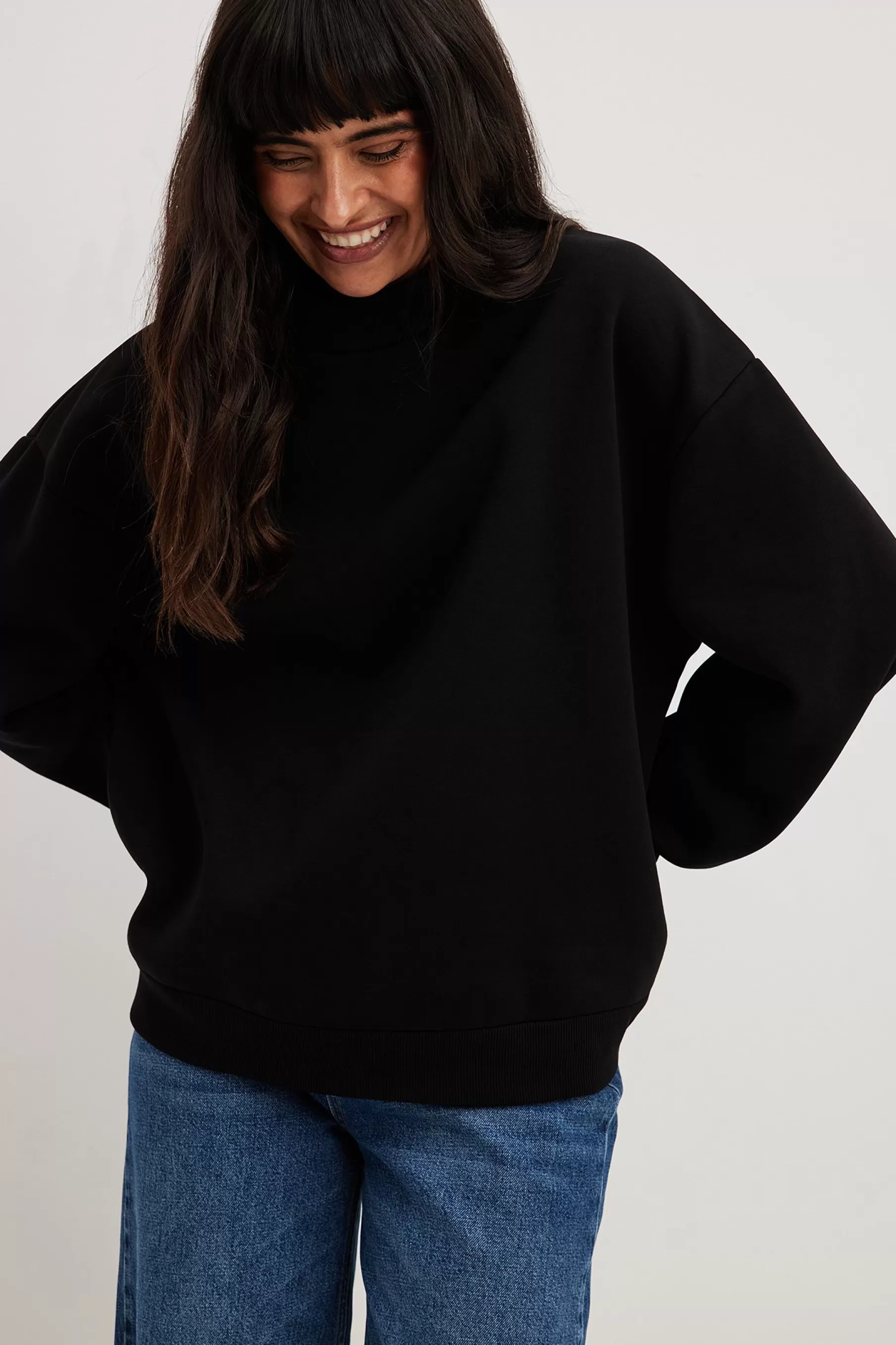 NA-KD High Neck Detail Sweatshirt Black