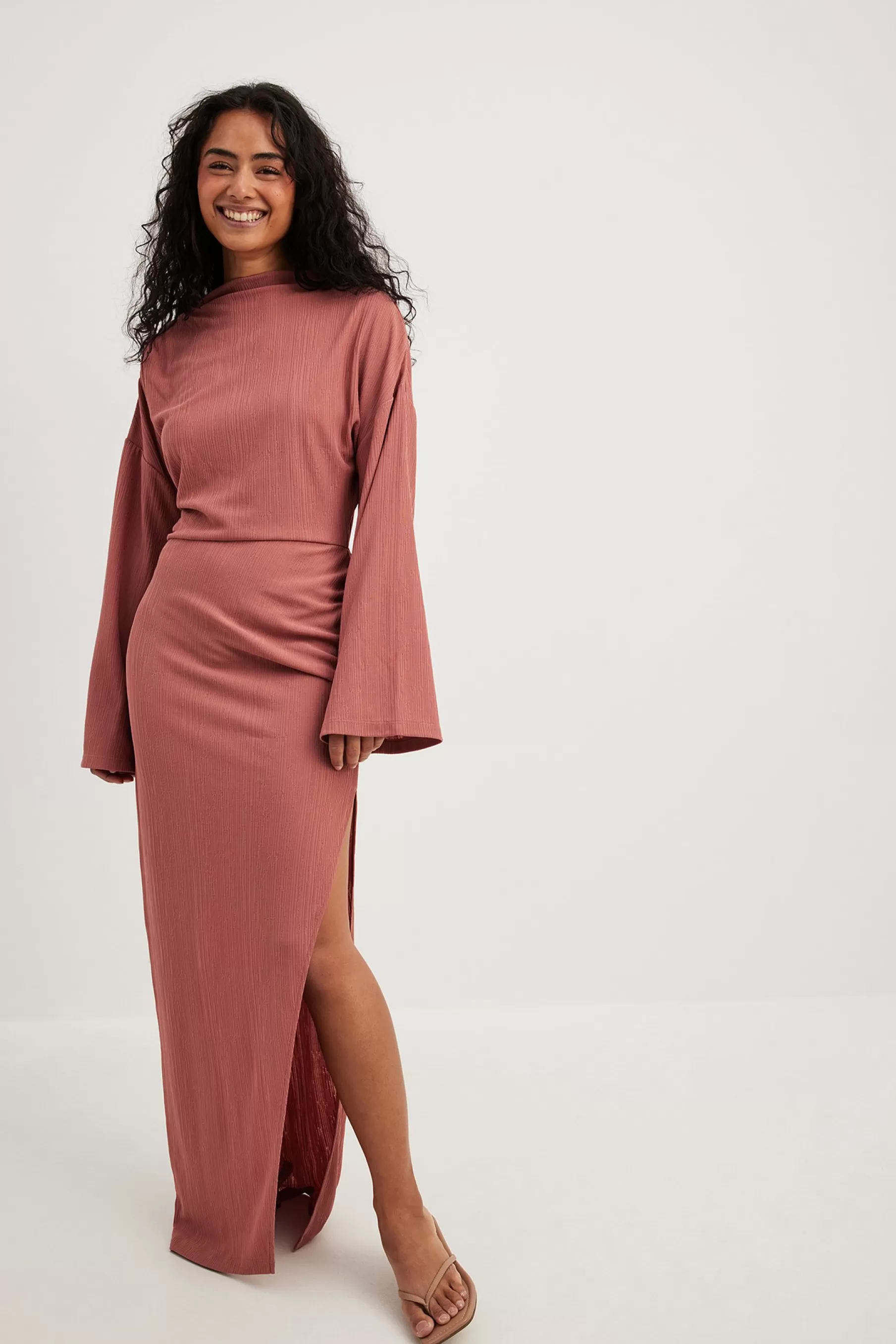 NA-KD High Neck Drapy Maxi Dress Pink