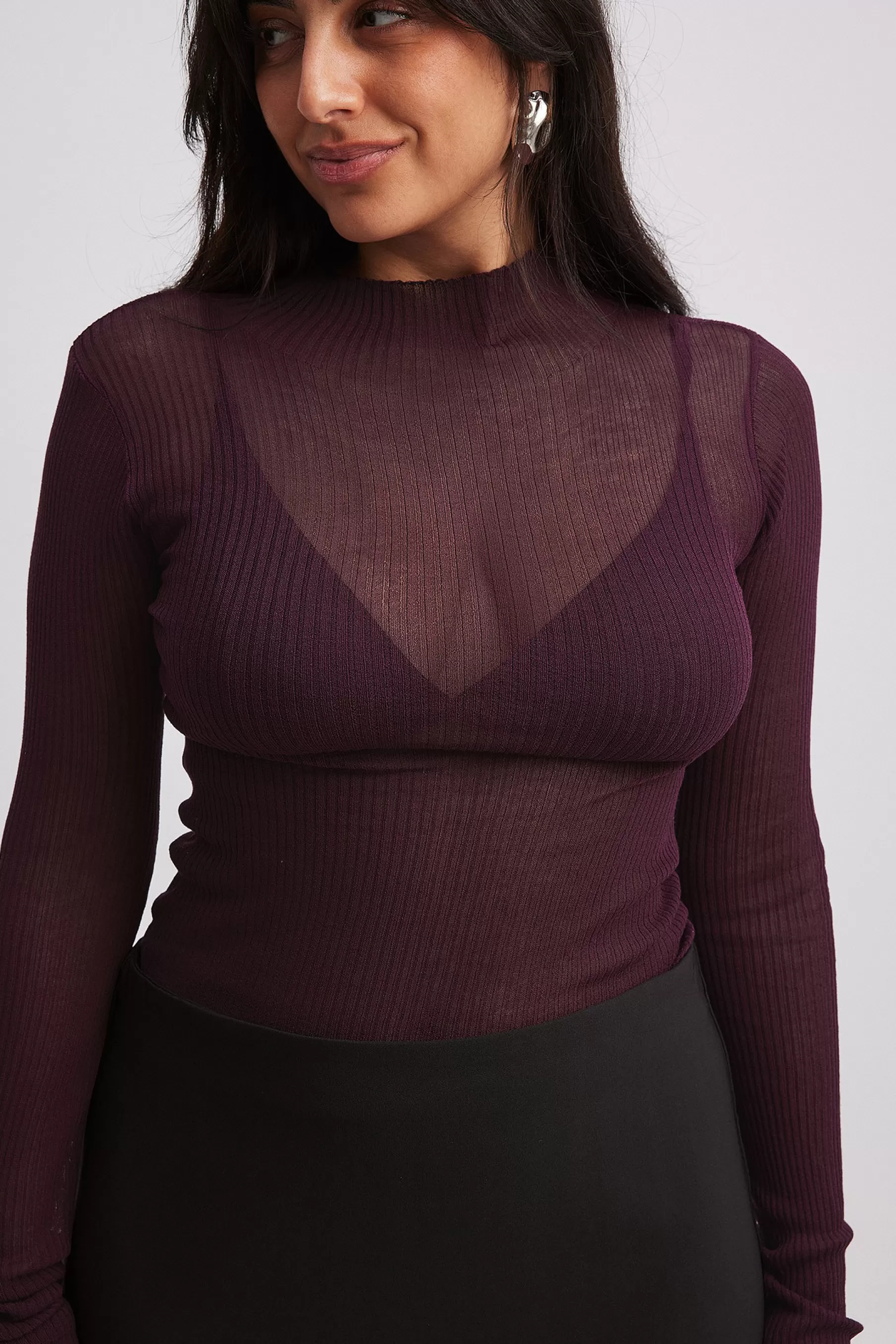 NA-KD High Neck Fine Knitted Top Purple