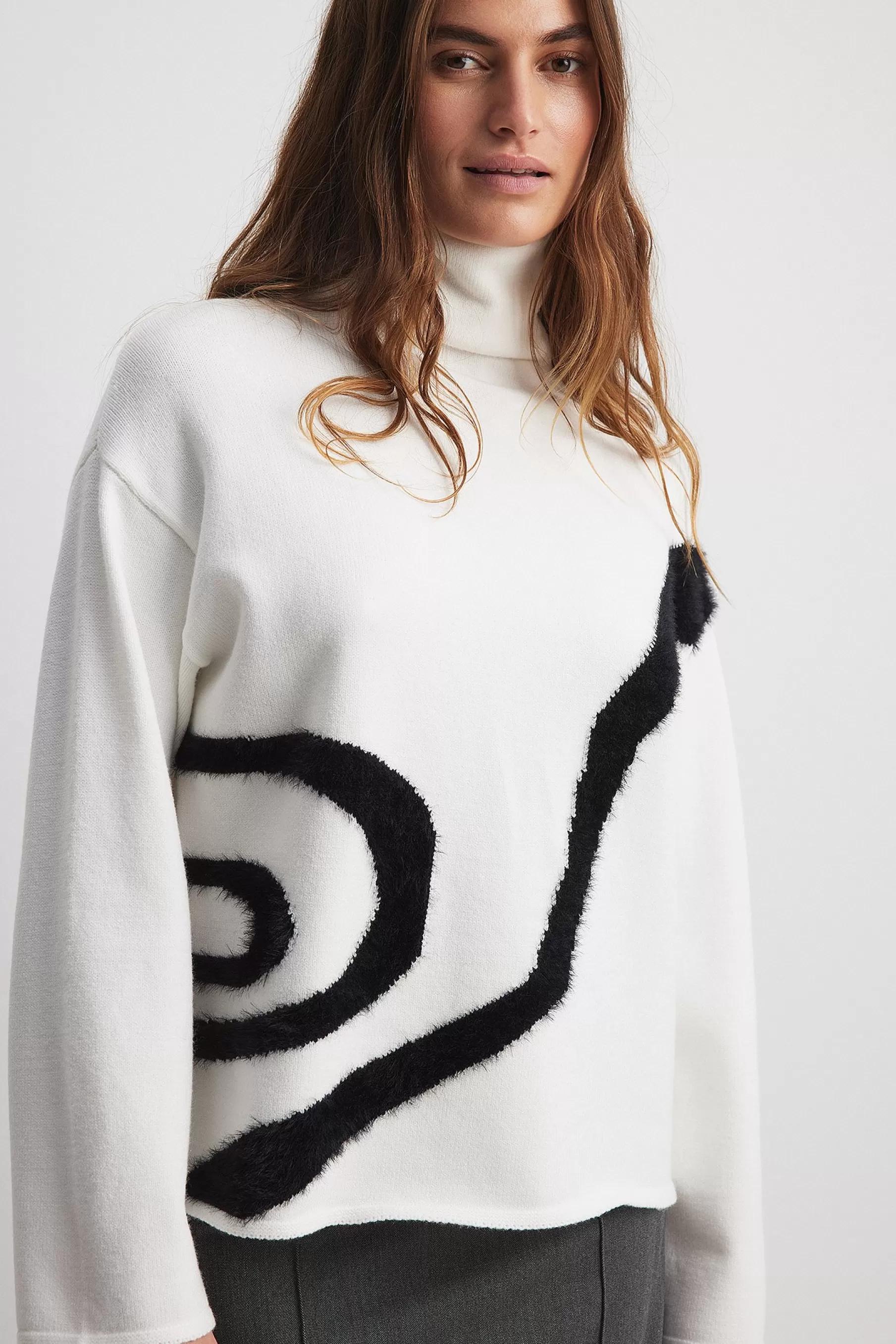 NA-KD High Neck Knitted Contrast Detail Sweater White