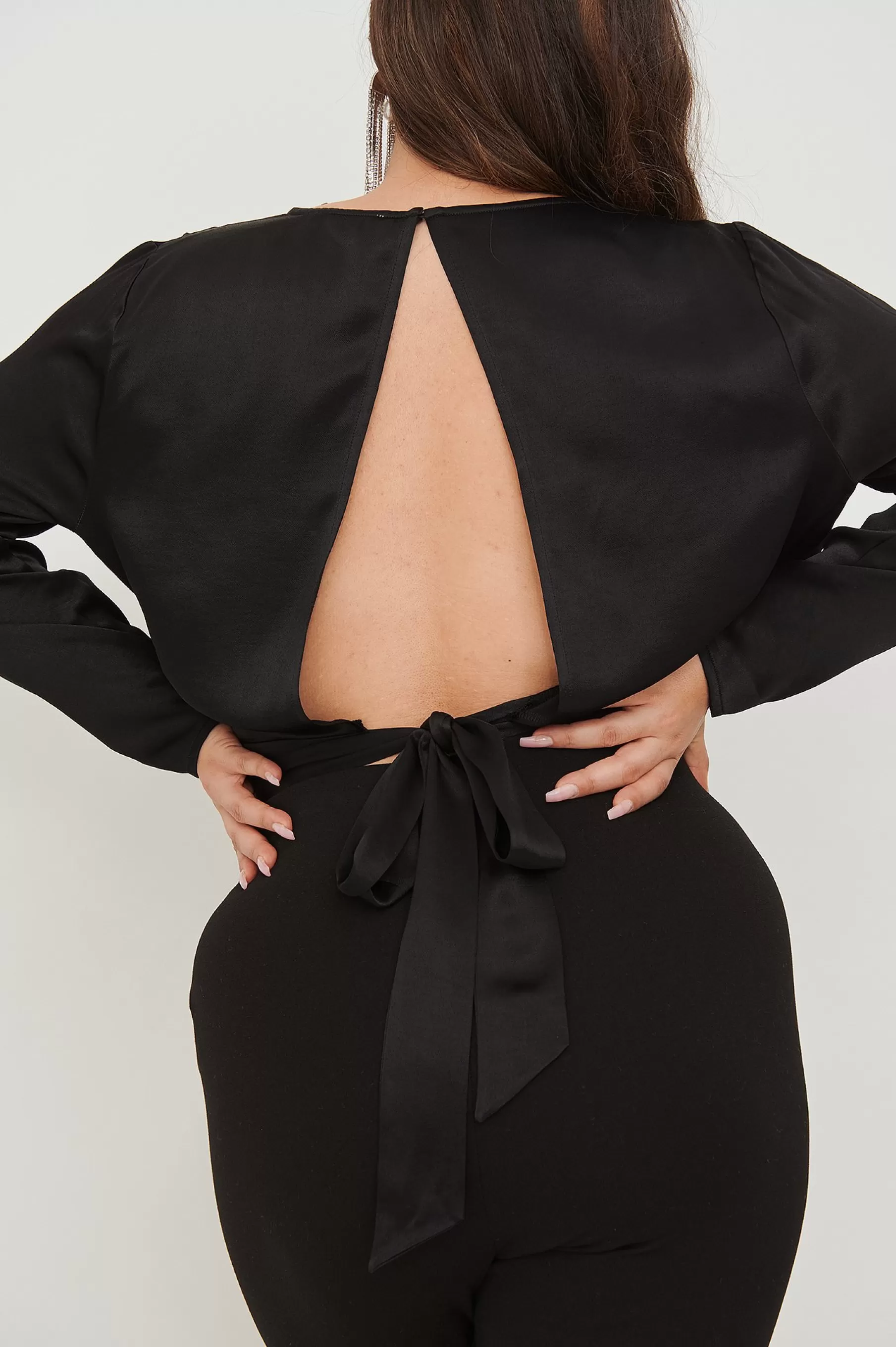 NA-KD High Neck Open Back Satin Blouse Black