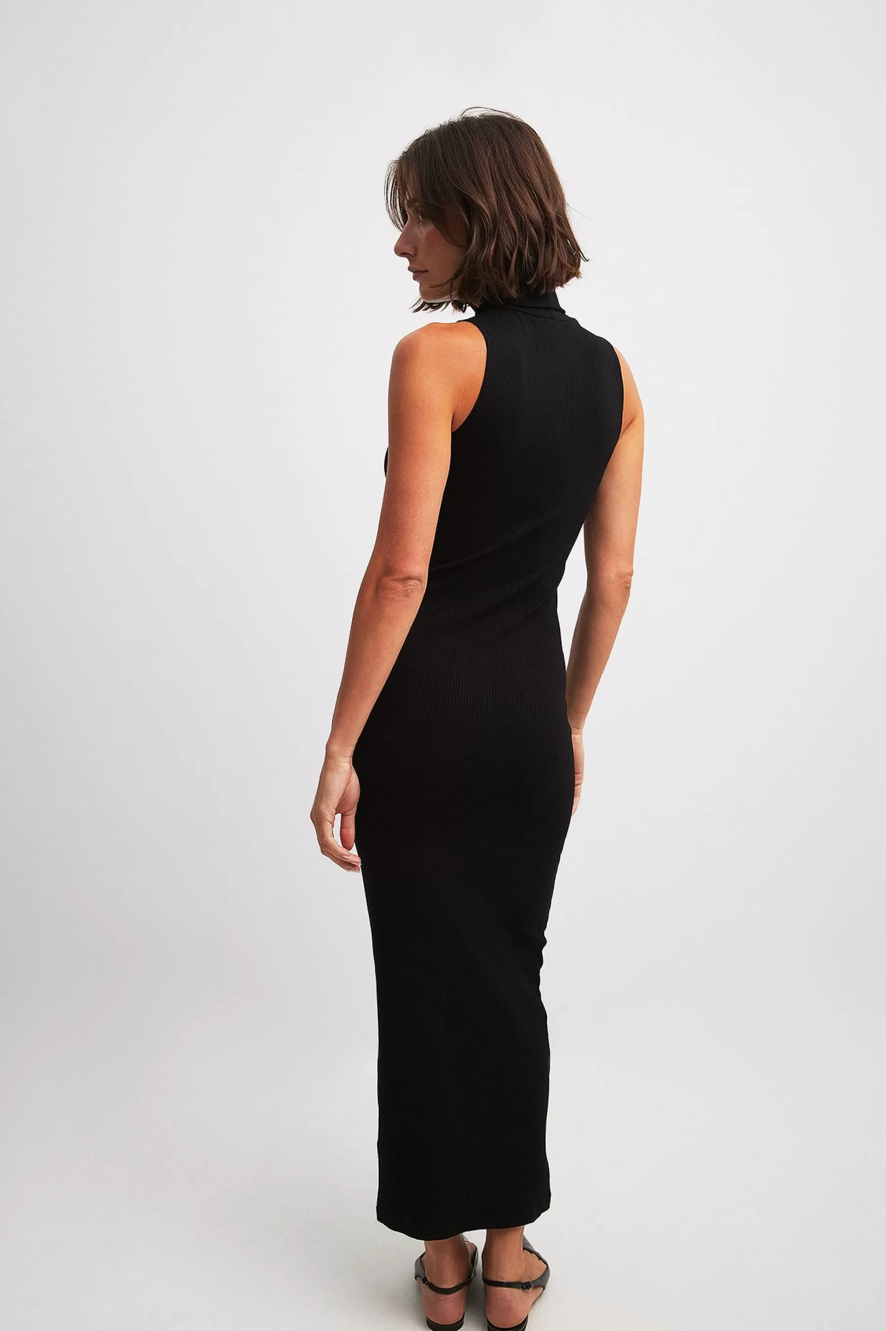 NA-KD High Neck Ribbed Maxi Dress Black