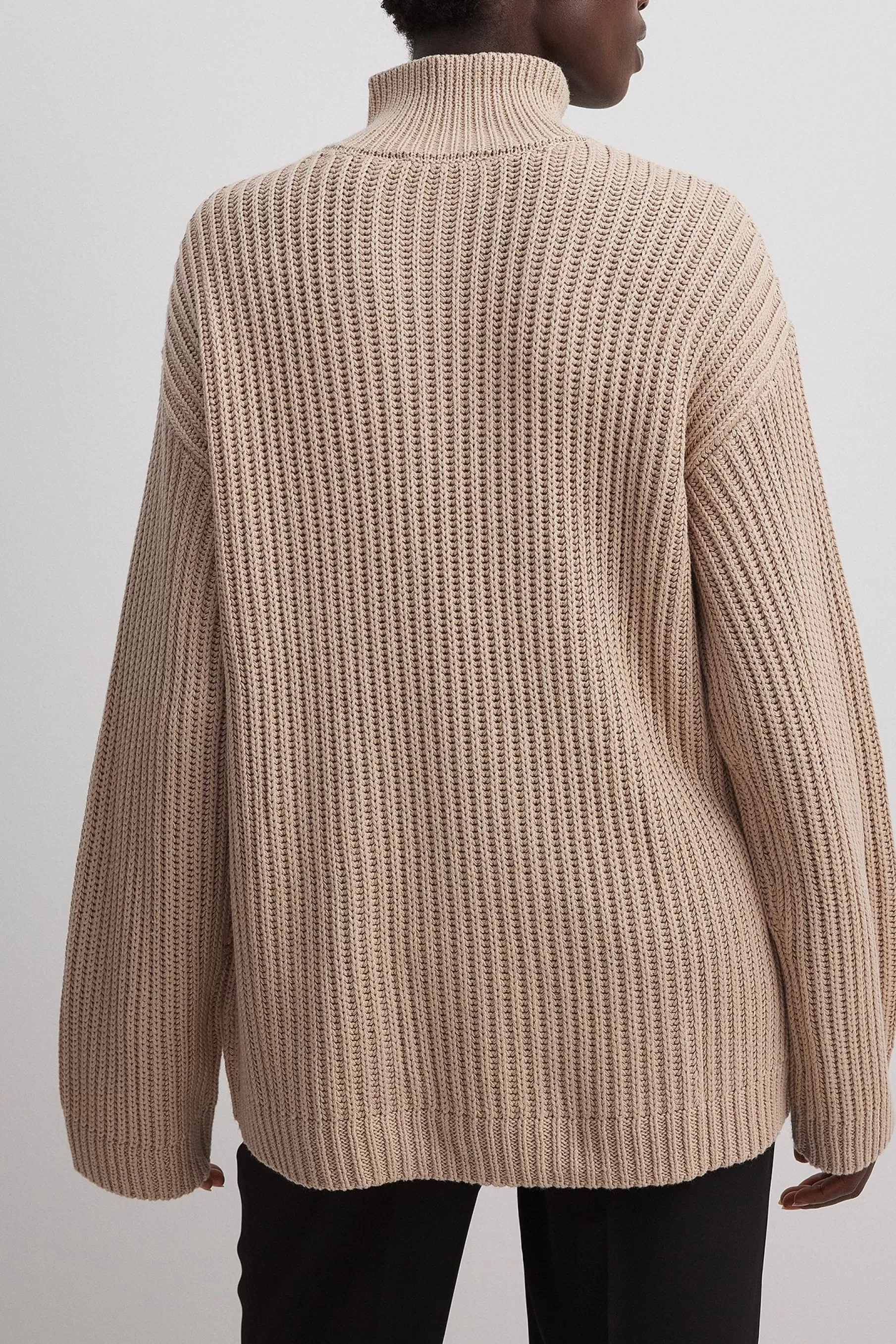 NA-KD High Neck Zipped Knitted Sweater Beige