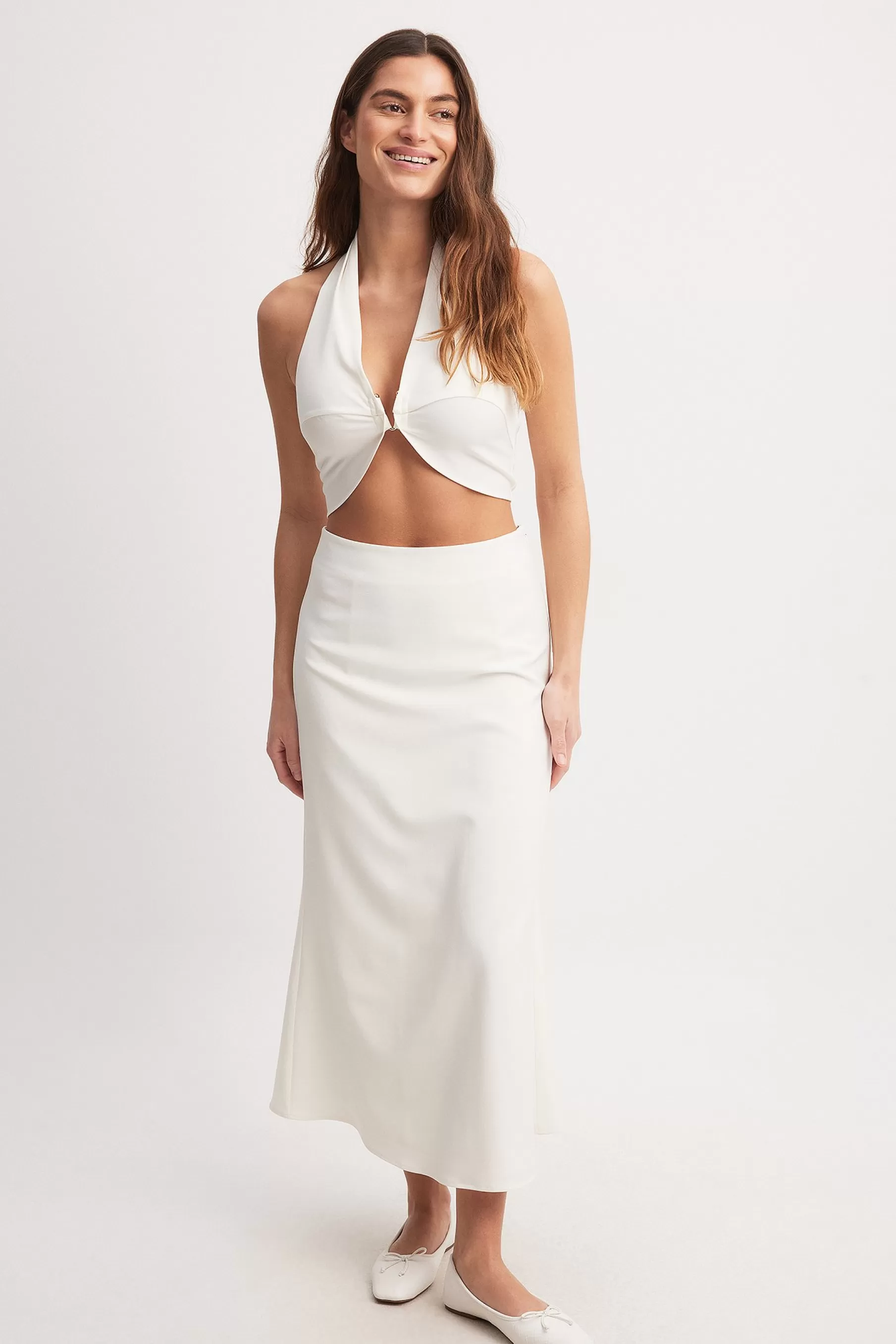 NA-KD High Waist Flowy Midi Skirt White