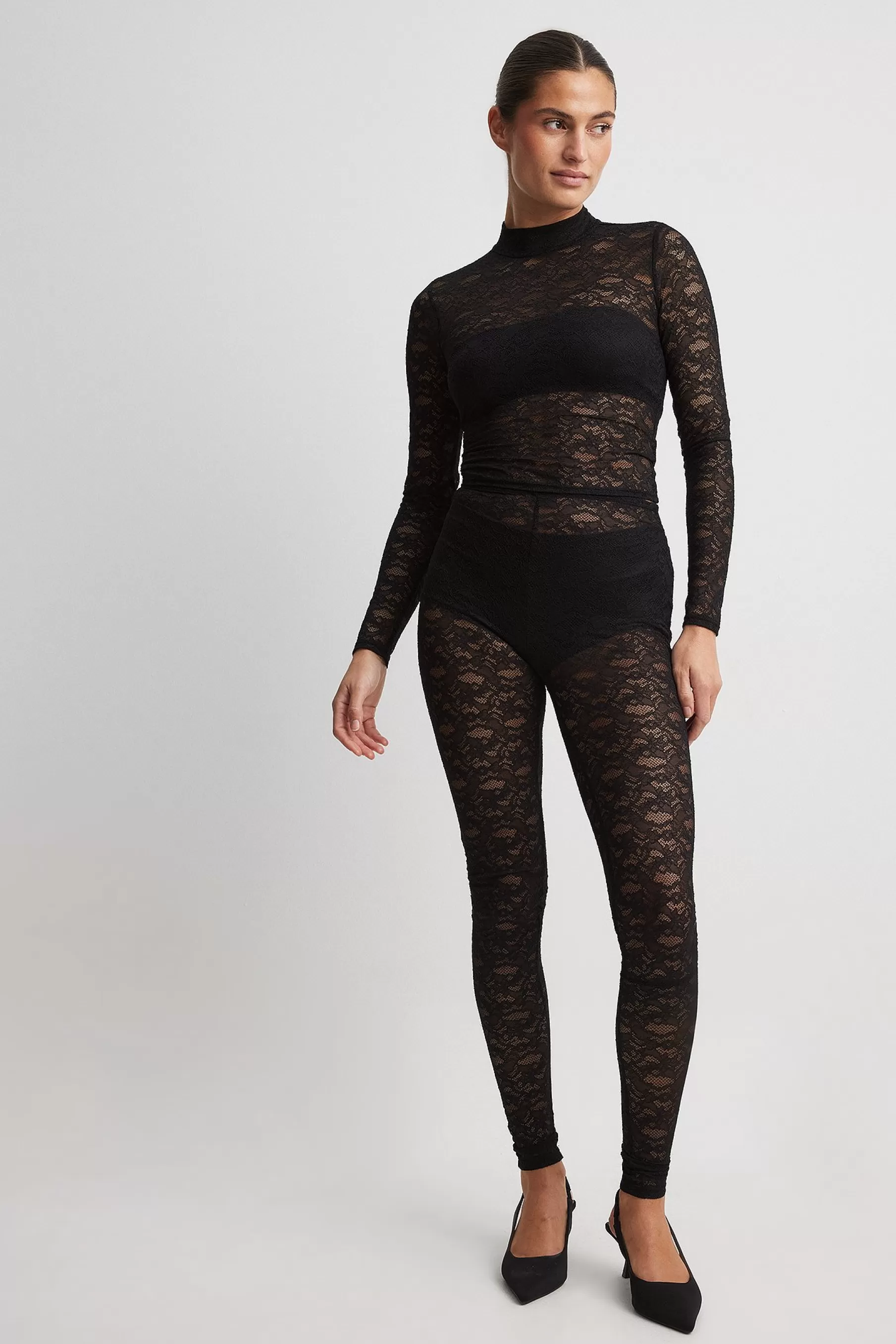 NA-KD High Waist Lace Leggings Black