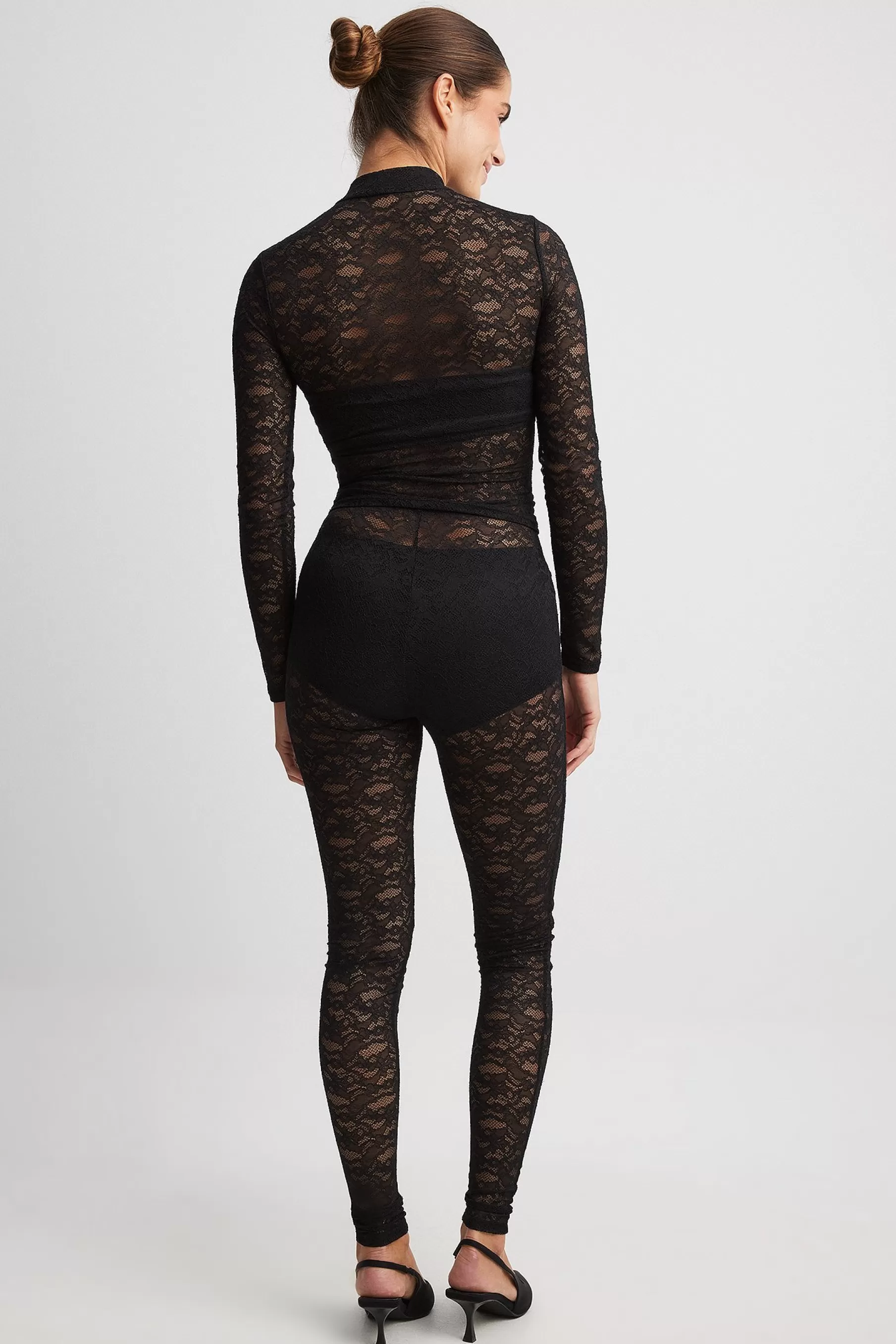 NA-KD High Waist Lace Leggings Black