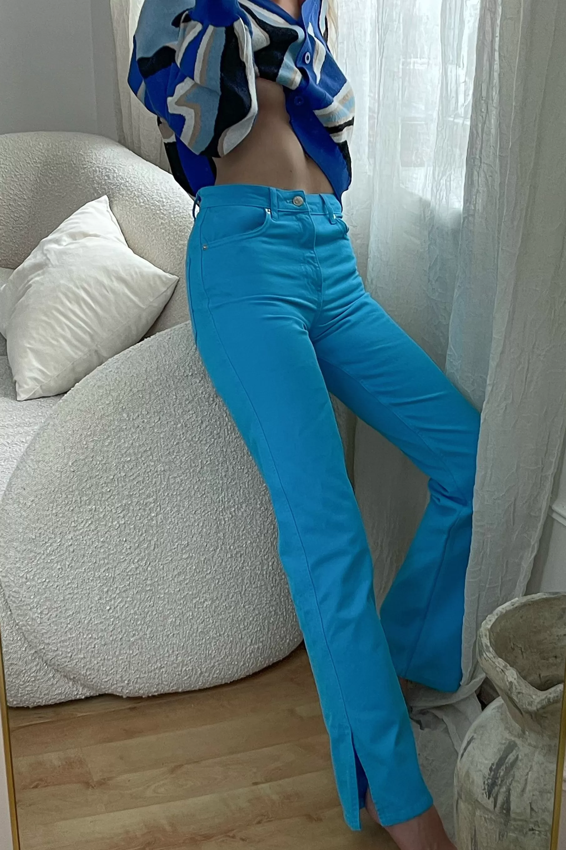 NA-KD High Waist Straight Side Slit Jeans Blue