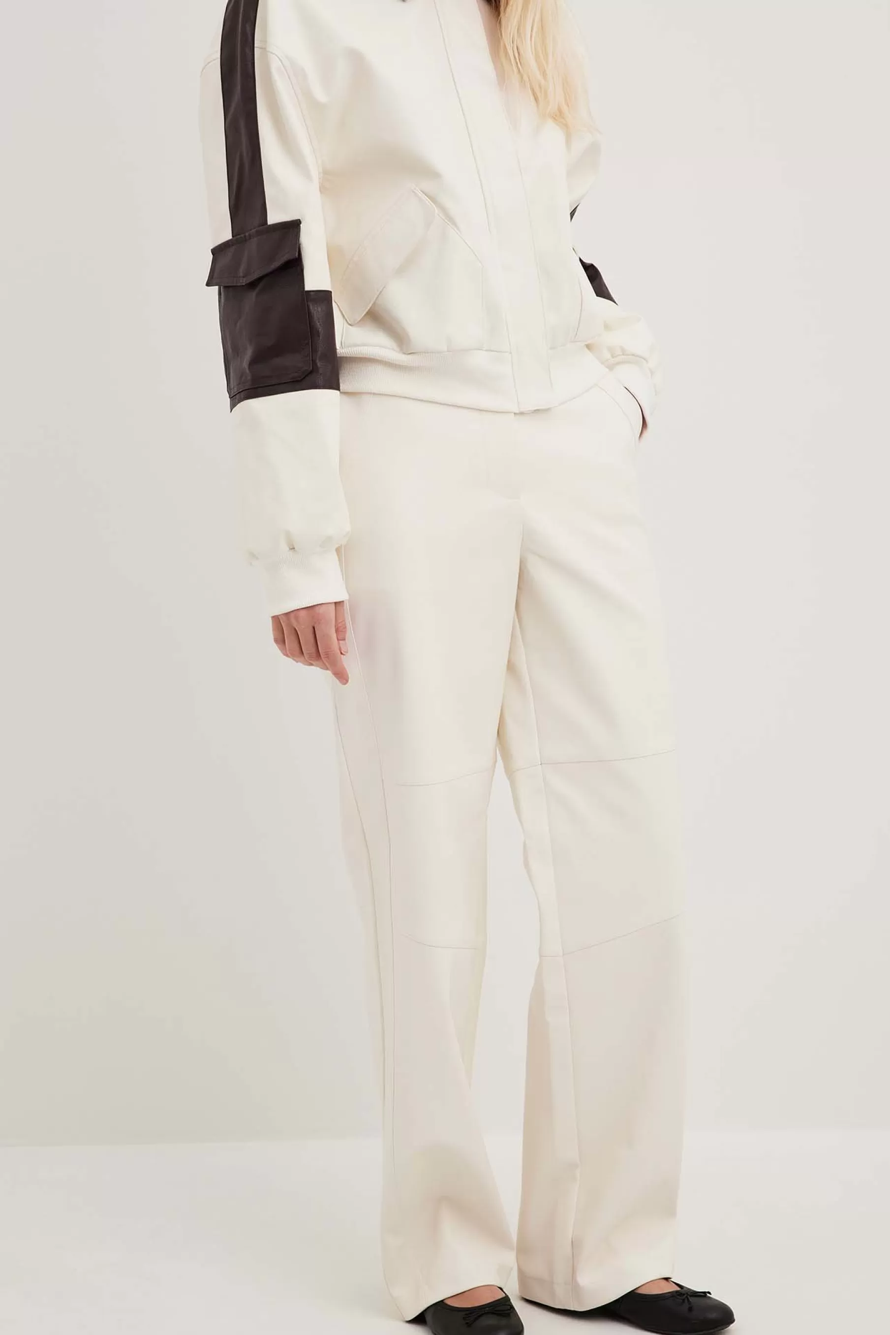 NA-KD High Waisted PU Trousers Offwhite