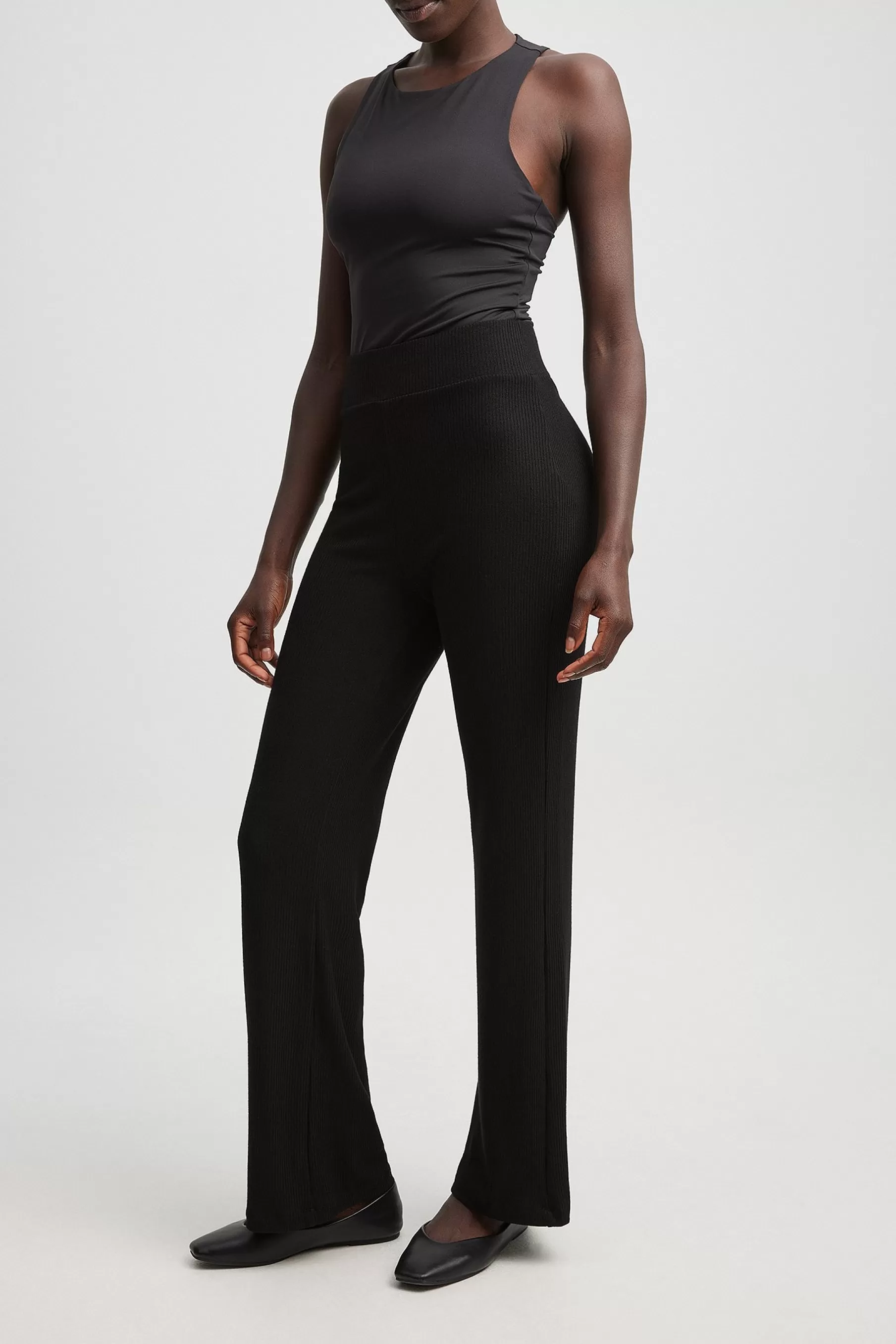 NA-KD High Waisted Ribbed Pants Black