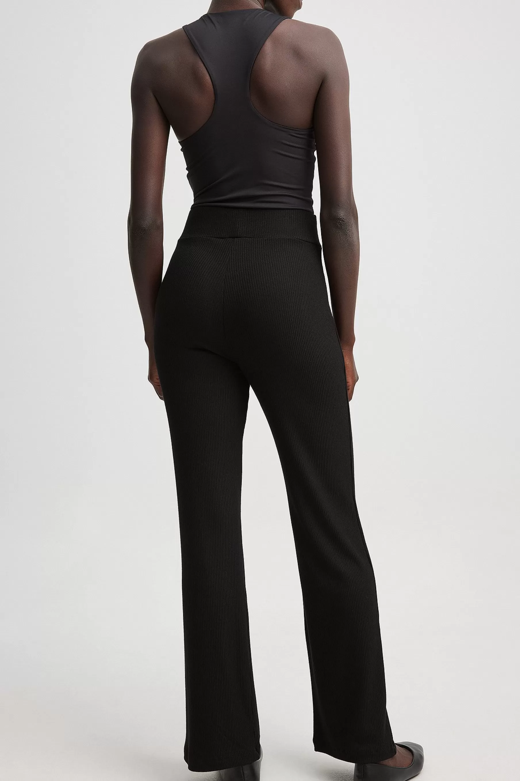 NA-KD High Waisted Ribbed Pants Black