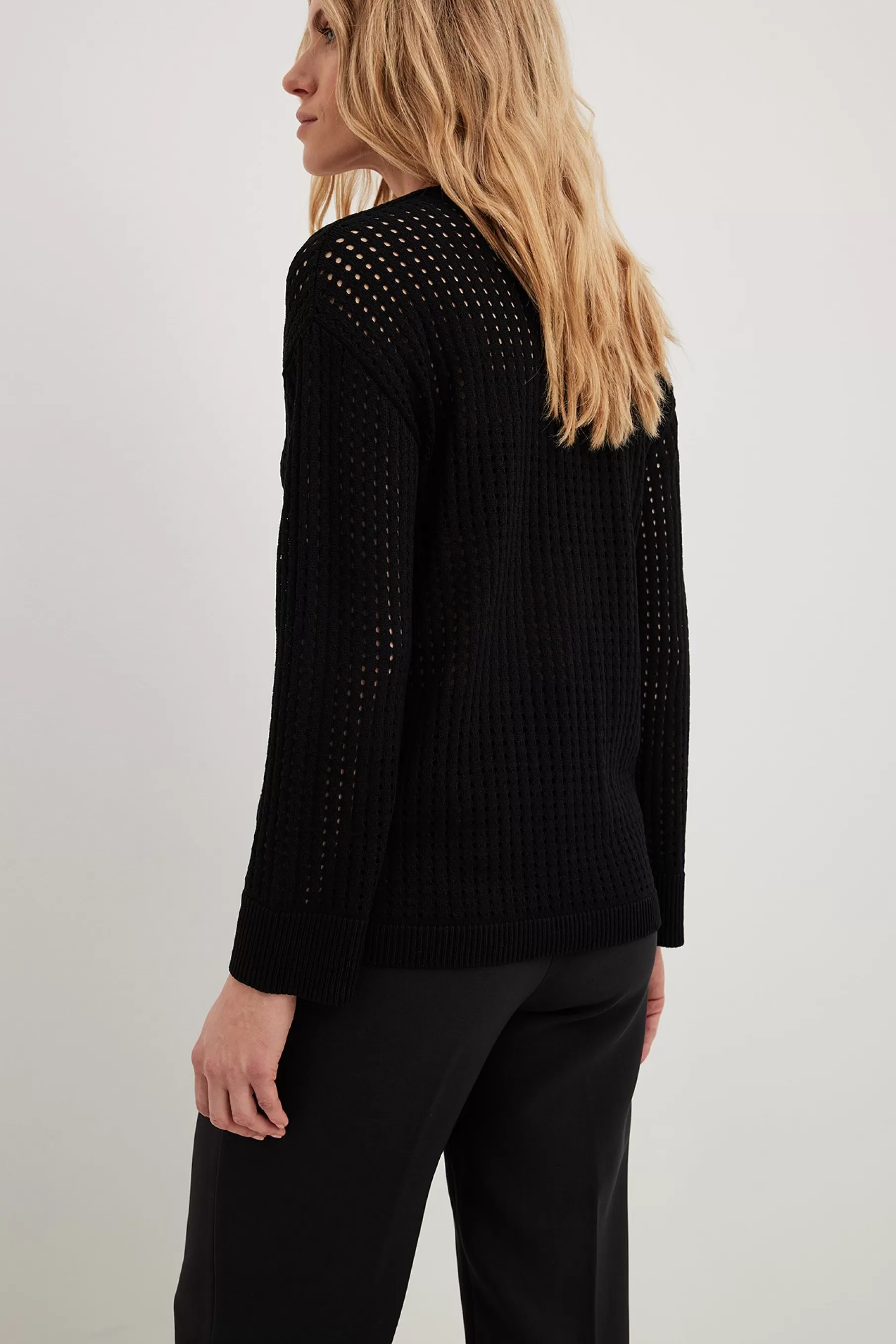 NA-KD Hole Knitted Deep V-Neck Sweater Black