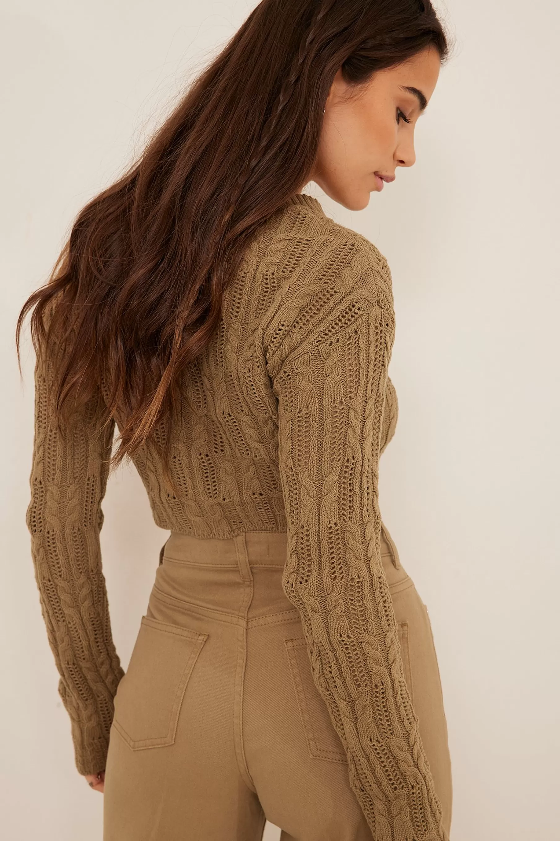 NA-KD Hollow Knit Cardigan Beige