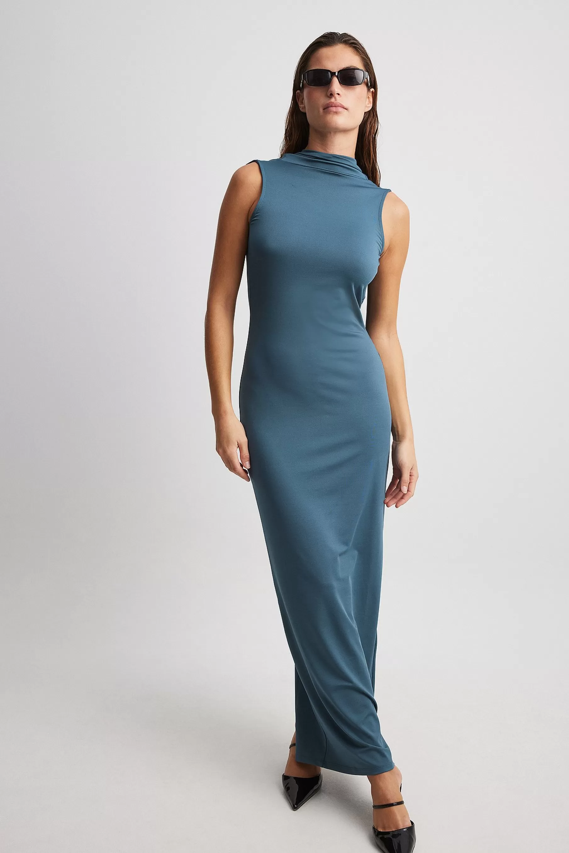 NA-KD Hooded Maxi Dress Blue