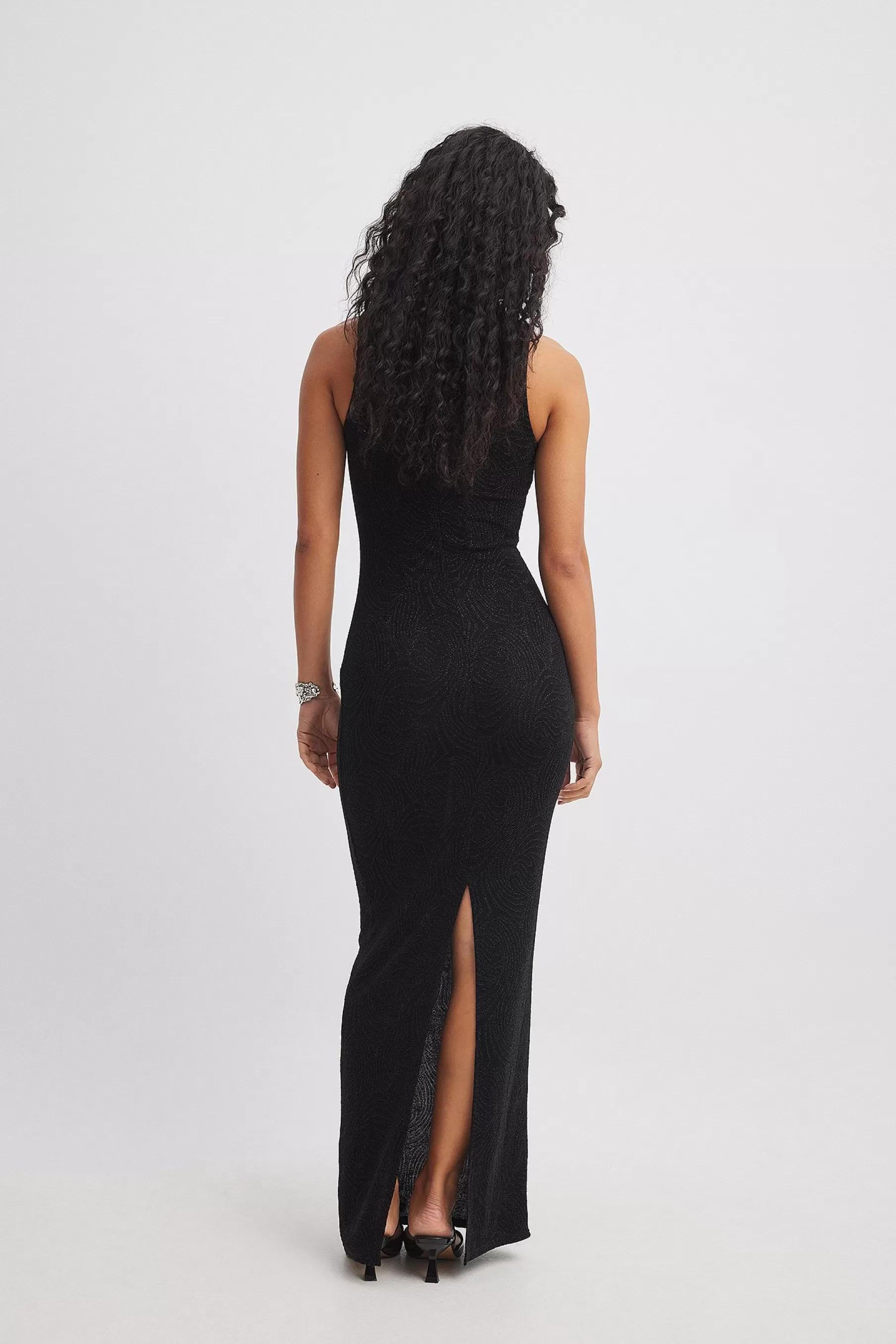 NA-KD Jacquard Glitter Sleeveless Maxi Dress Black