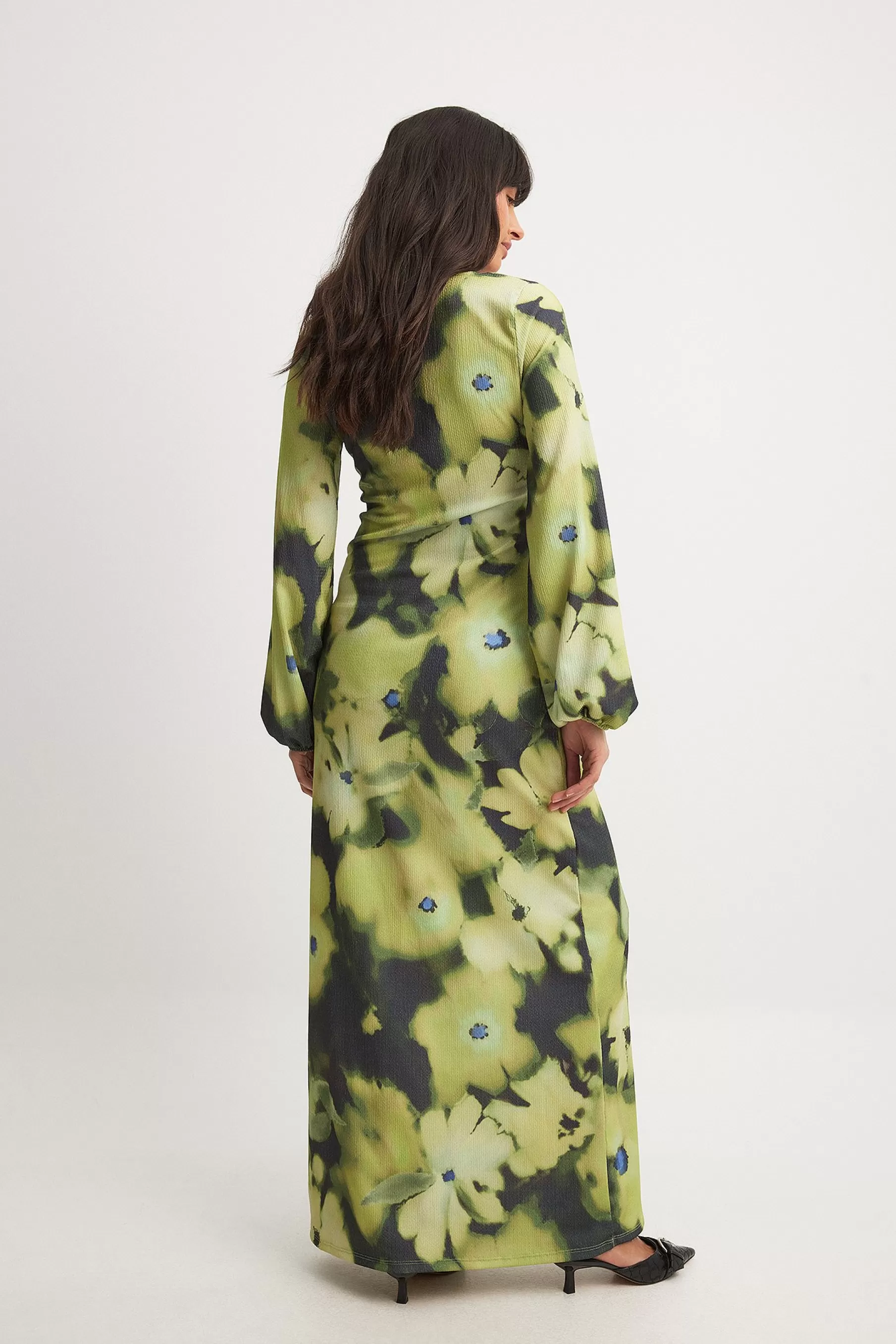 NA-KD Jersey Balloon Sleeve Midi Dress Green