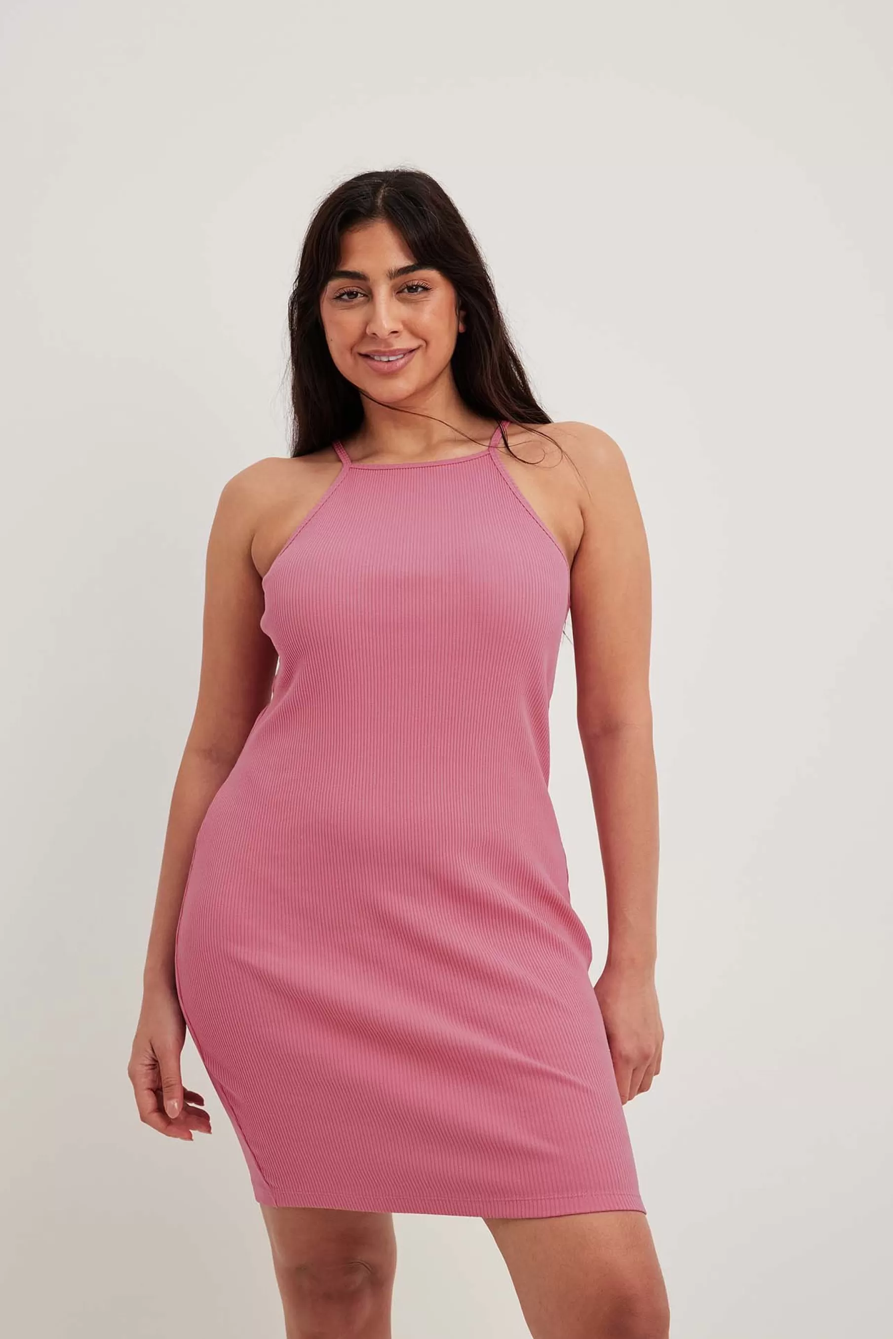 NA-KD Jersey Halterneck Mini Dress Pink