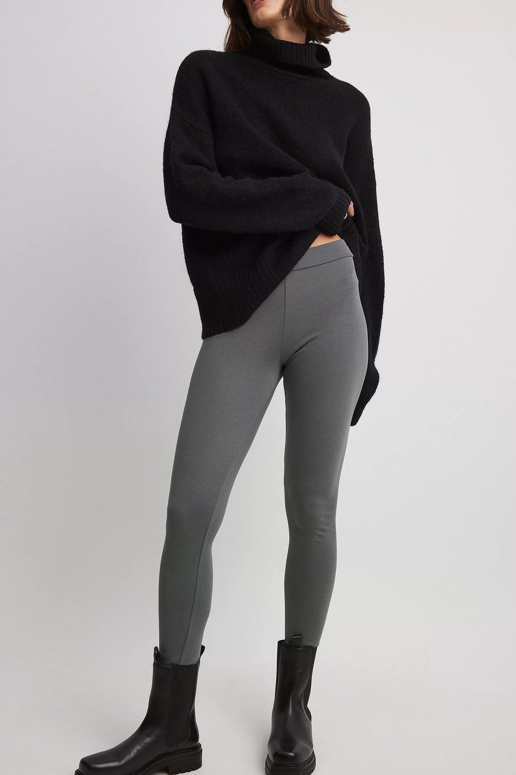 NA-KD Jersey Mid Waist Leggings Grey