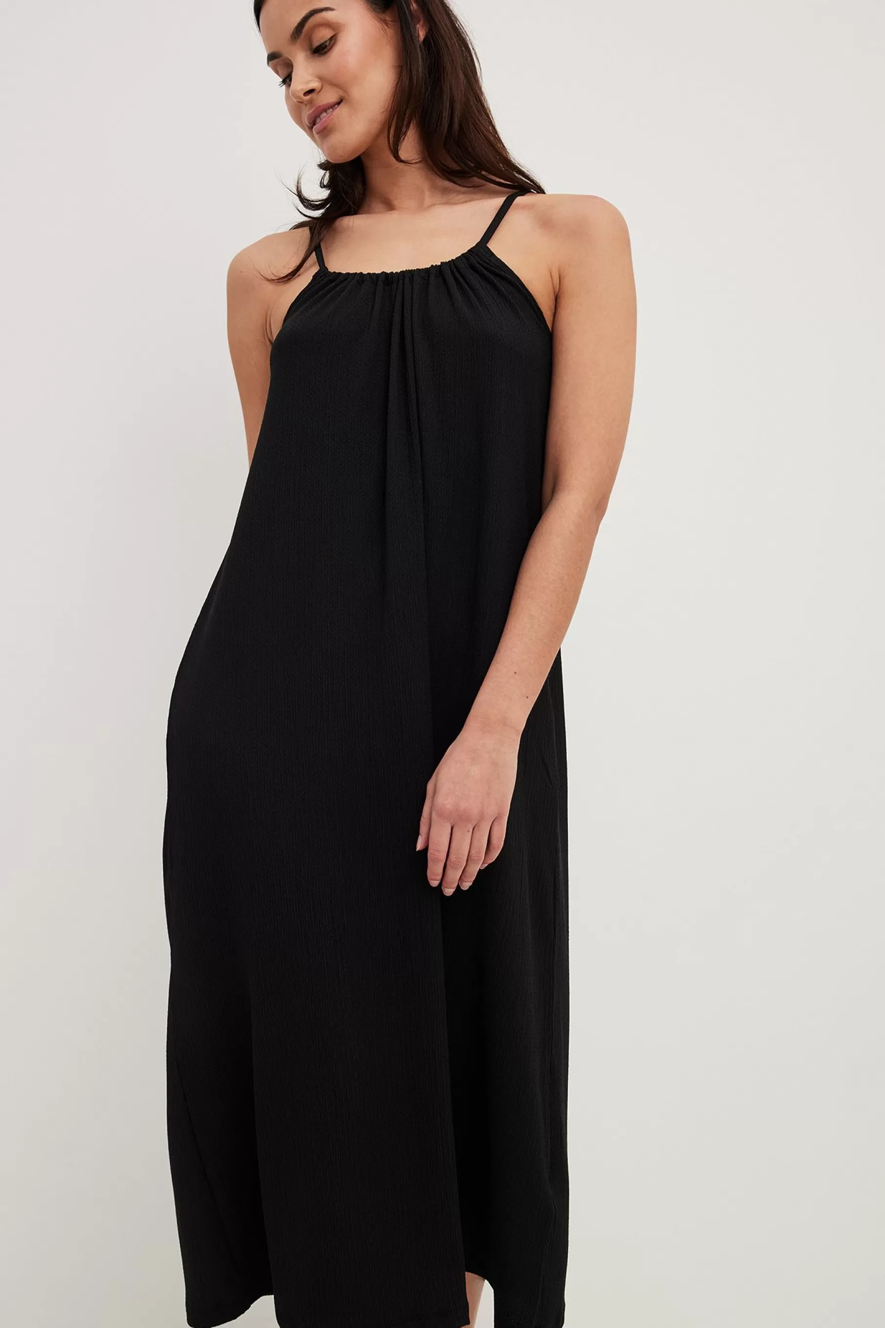 NA-KD Jersey Slip Midi Dress Black