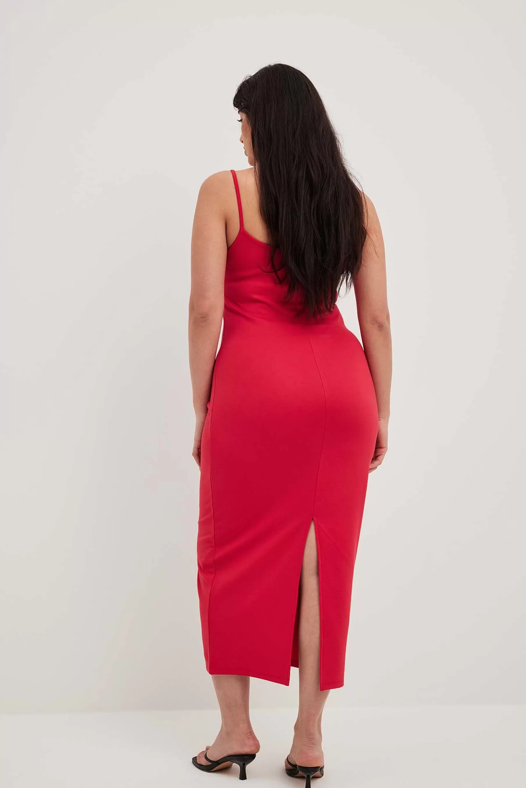 NA-KD Jersey Slip Midi Dress Red