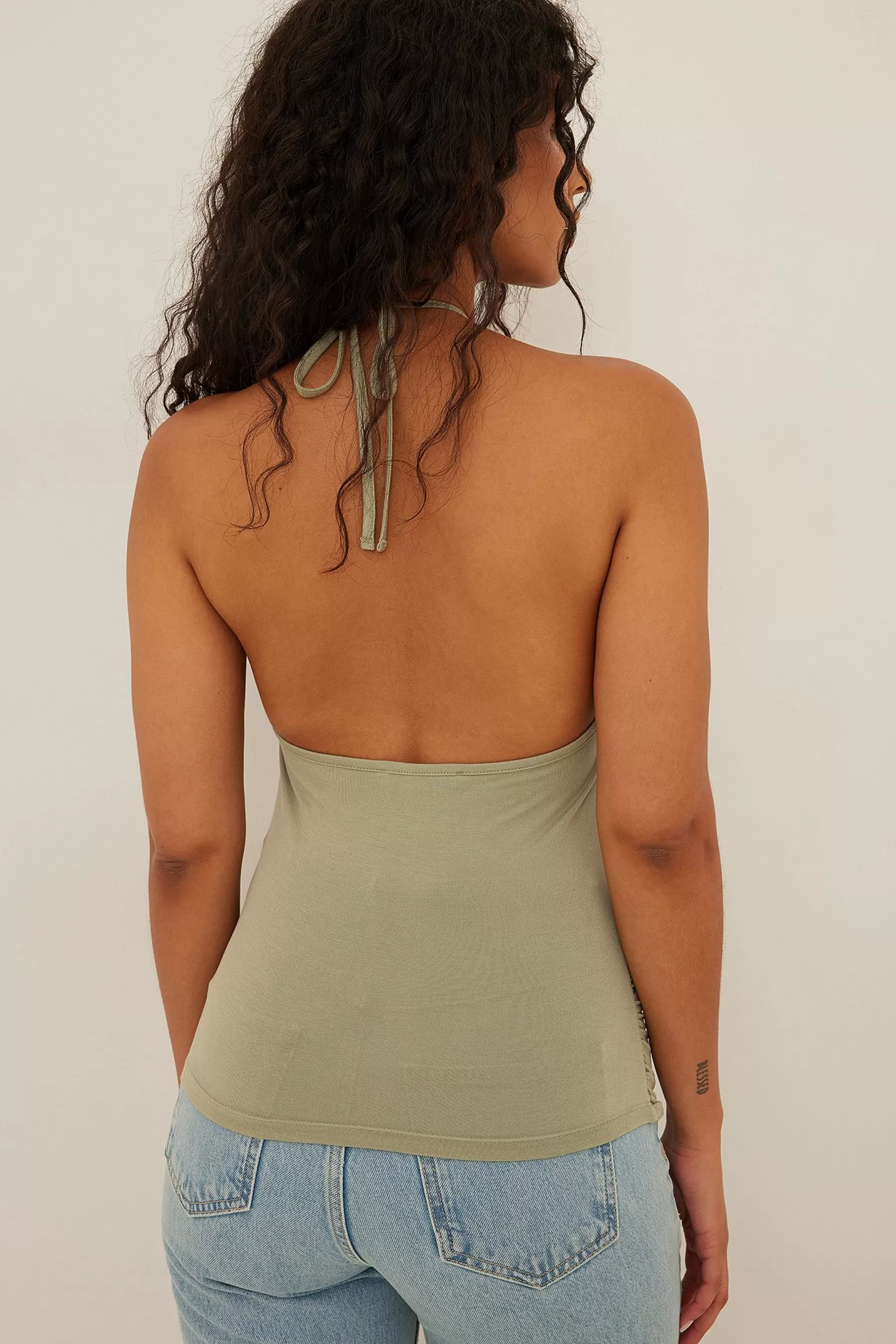 NA-KD Keyhole Detail Rouched Singlet Green