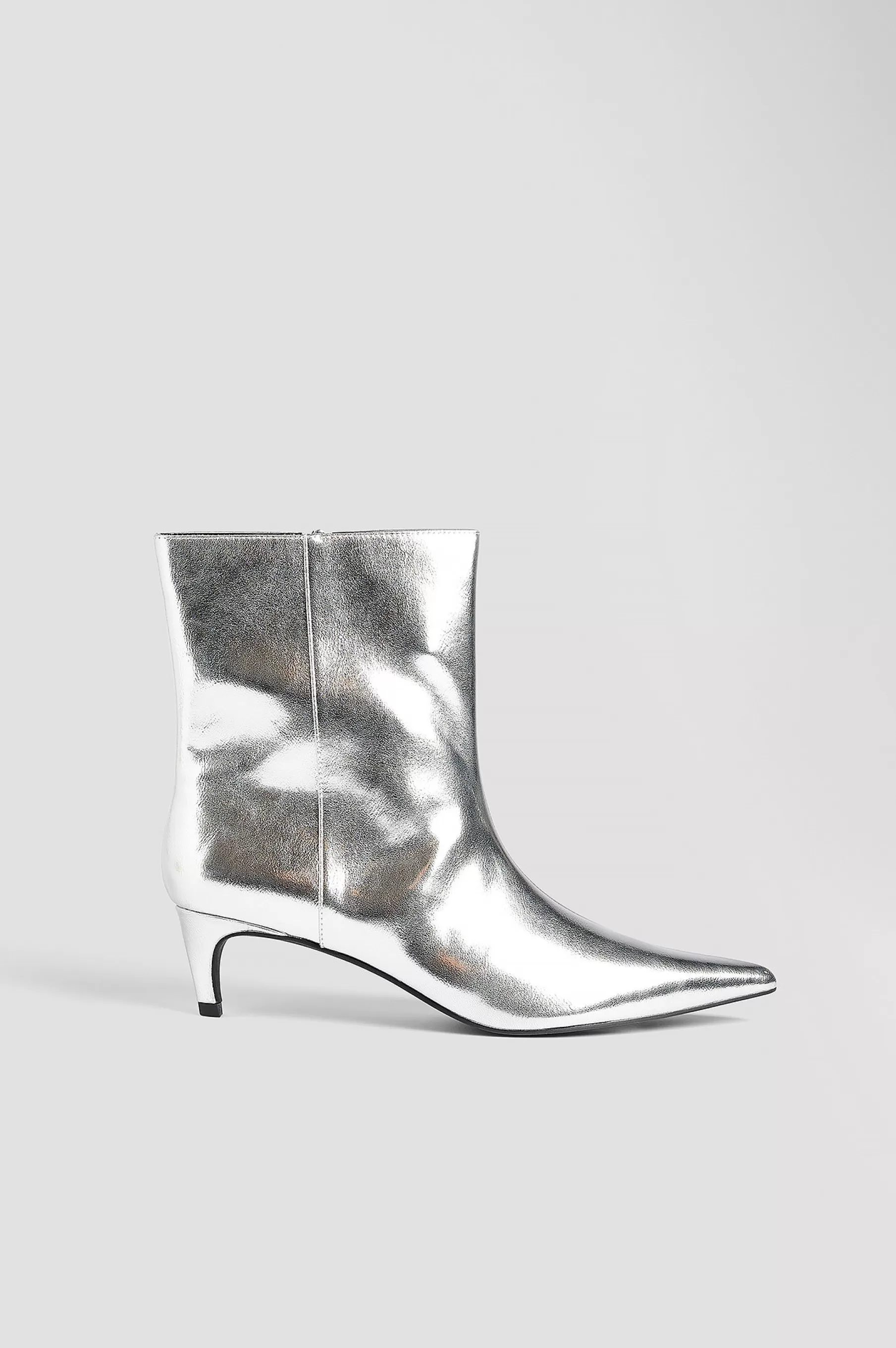 NA-KD Kitten Heel Ankle Boots Silver