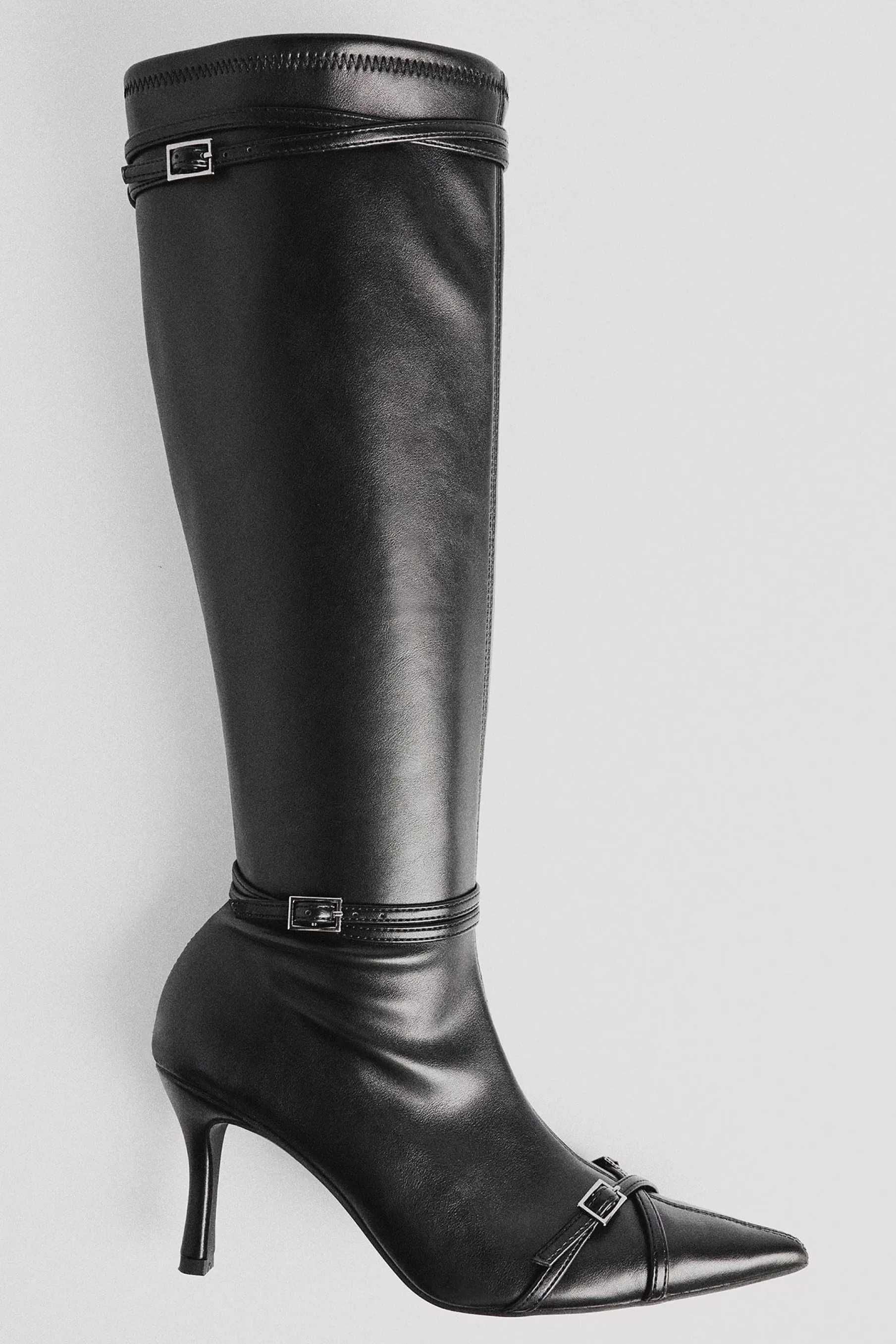 NA-KD Knee High Buckle Detail Boots Black